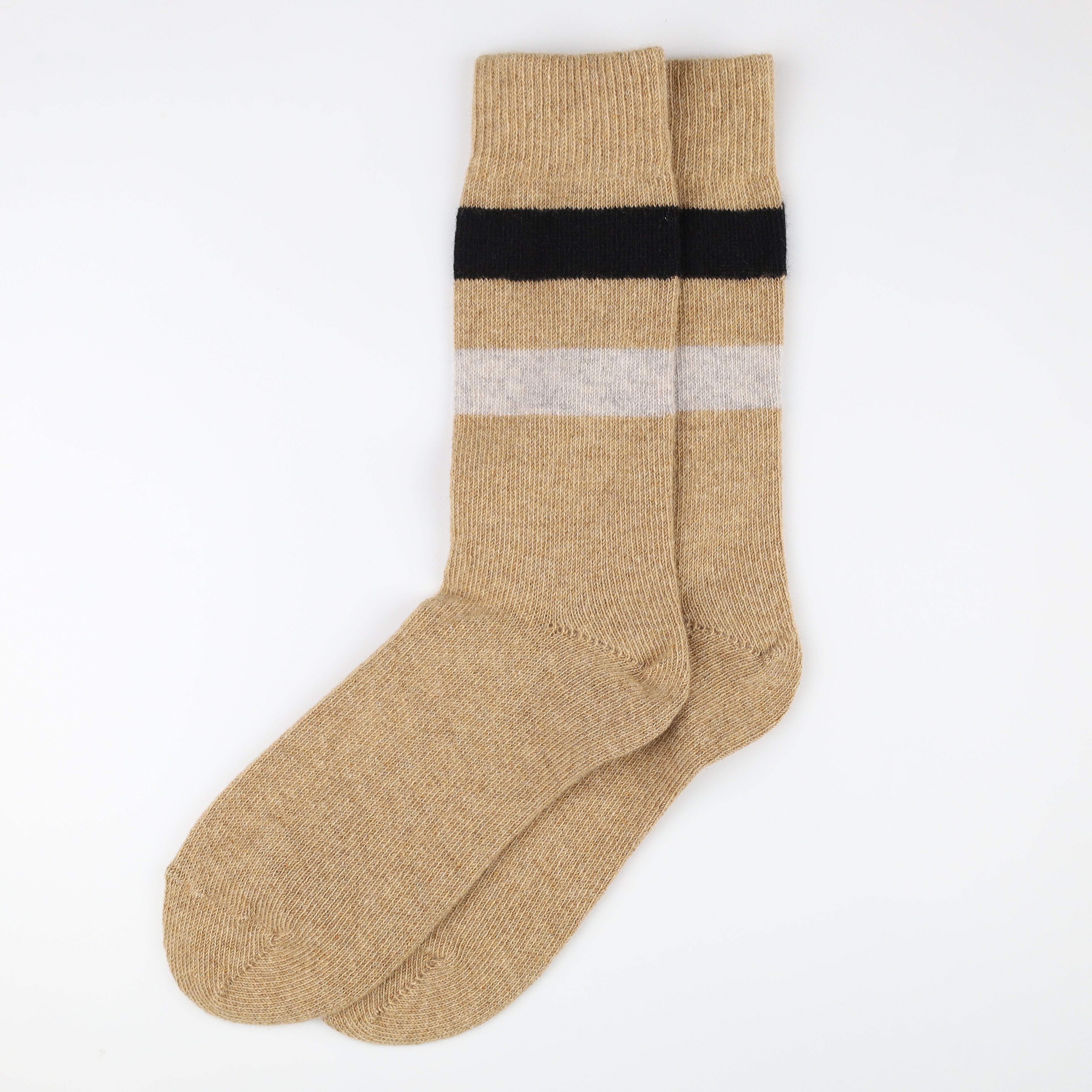 Brand New Scottish Taupe Grey & Black Stripe Ladies Cashmere Every Day Socks