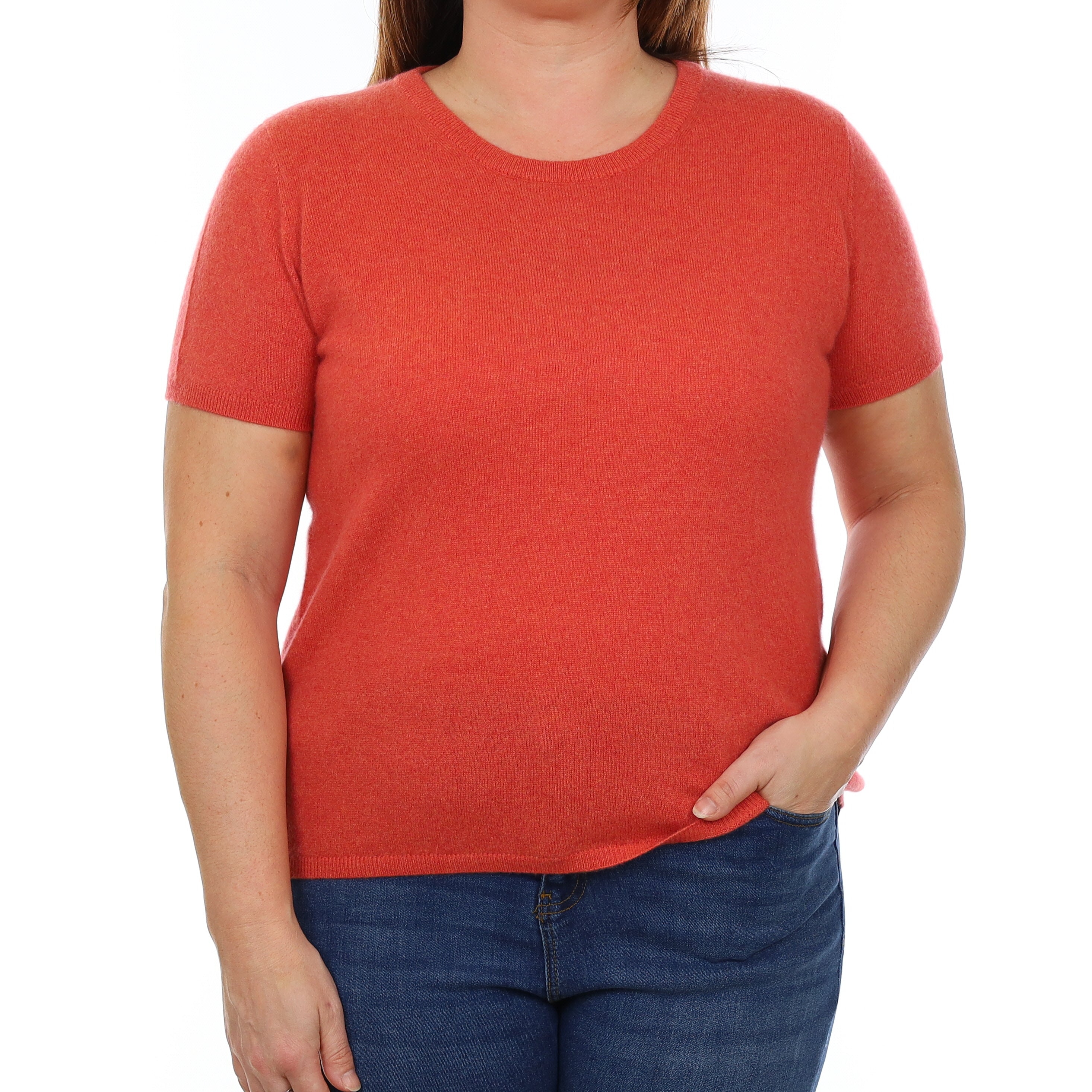 Brand New Watermelon Orange Cashmere Crew Neck T-Shirt Large UK 16-18