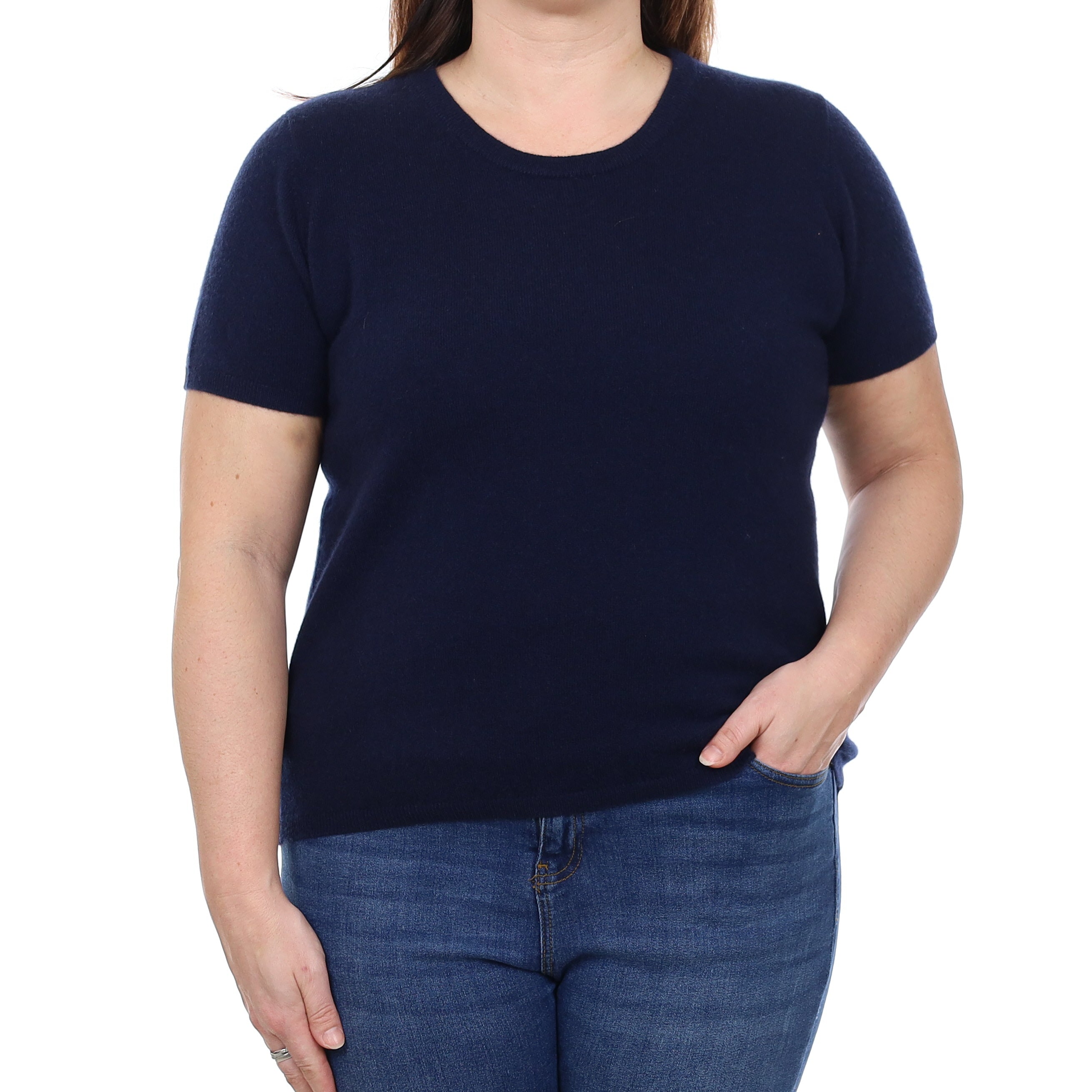 Brand New Navy Cashmere Crew Neck T-Shirt Large UK 16-18