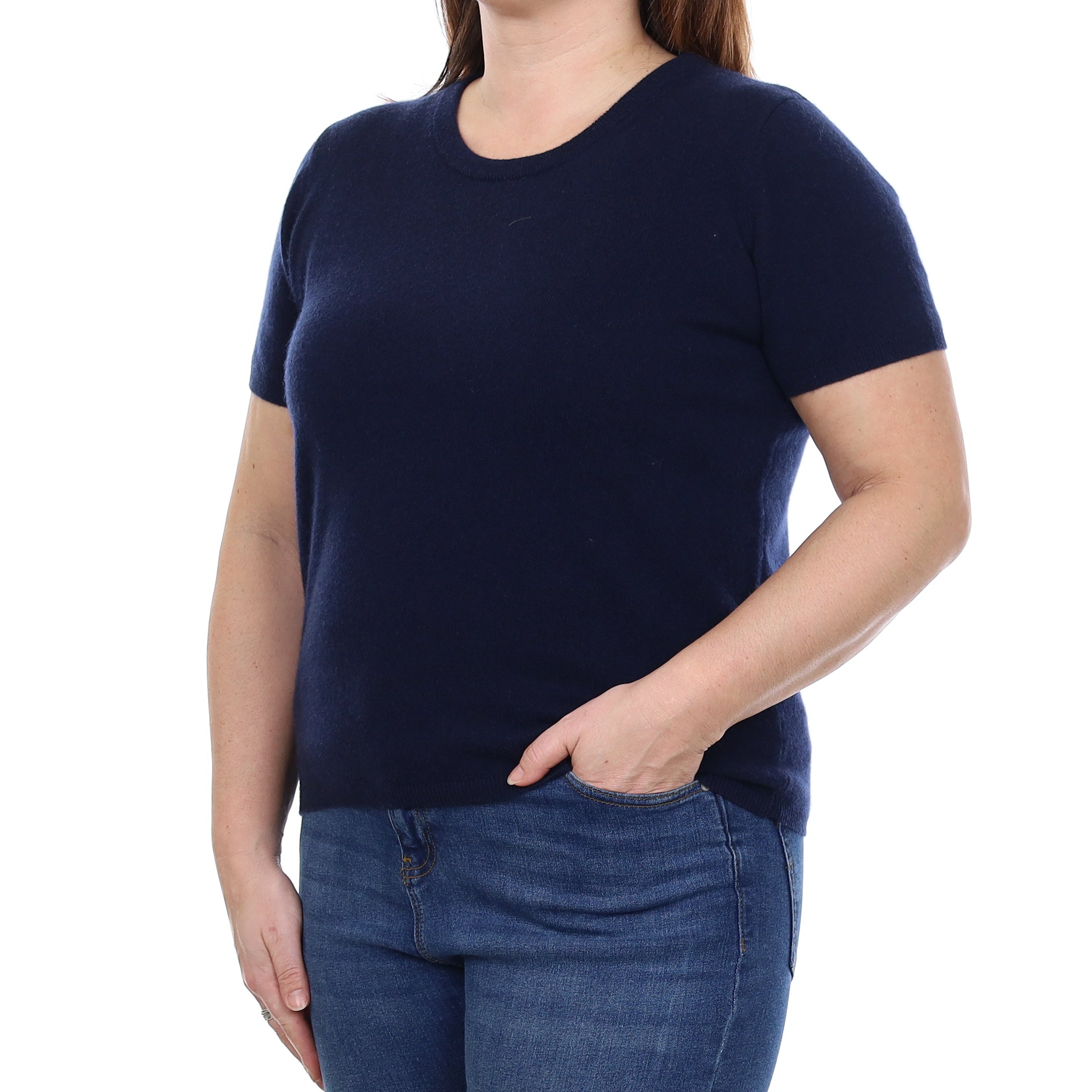 Brand New Navy Cashmere Crew Neck T-Shirt Large UK 16-18