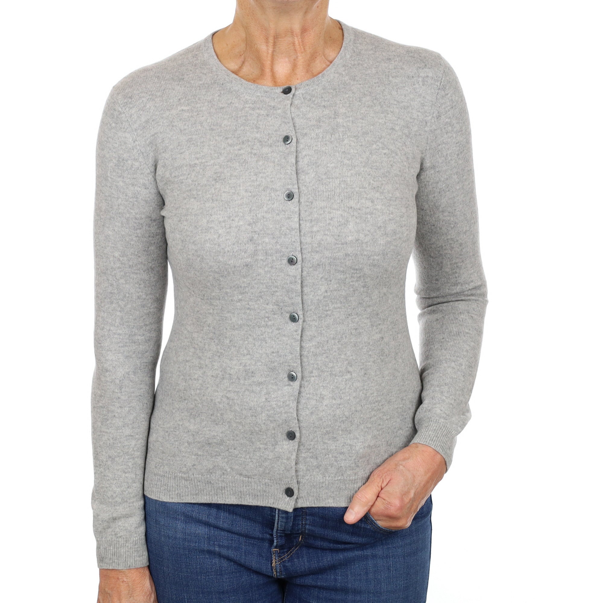 Smoke Grey Cashmere Crew Neck Cardigan Medium