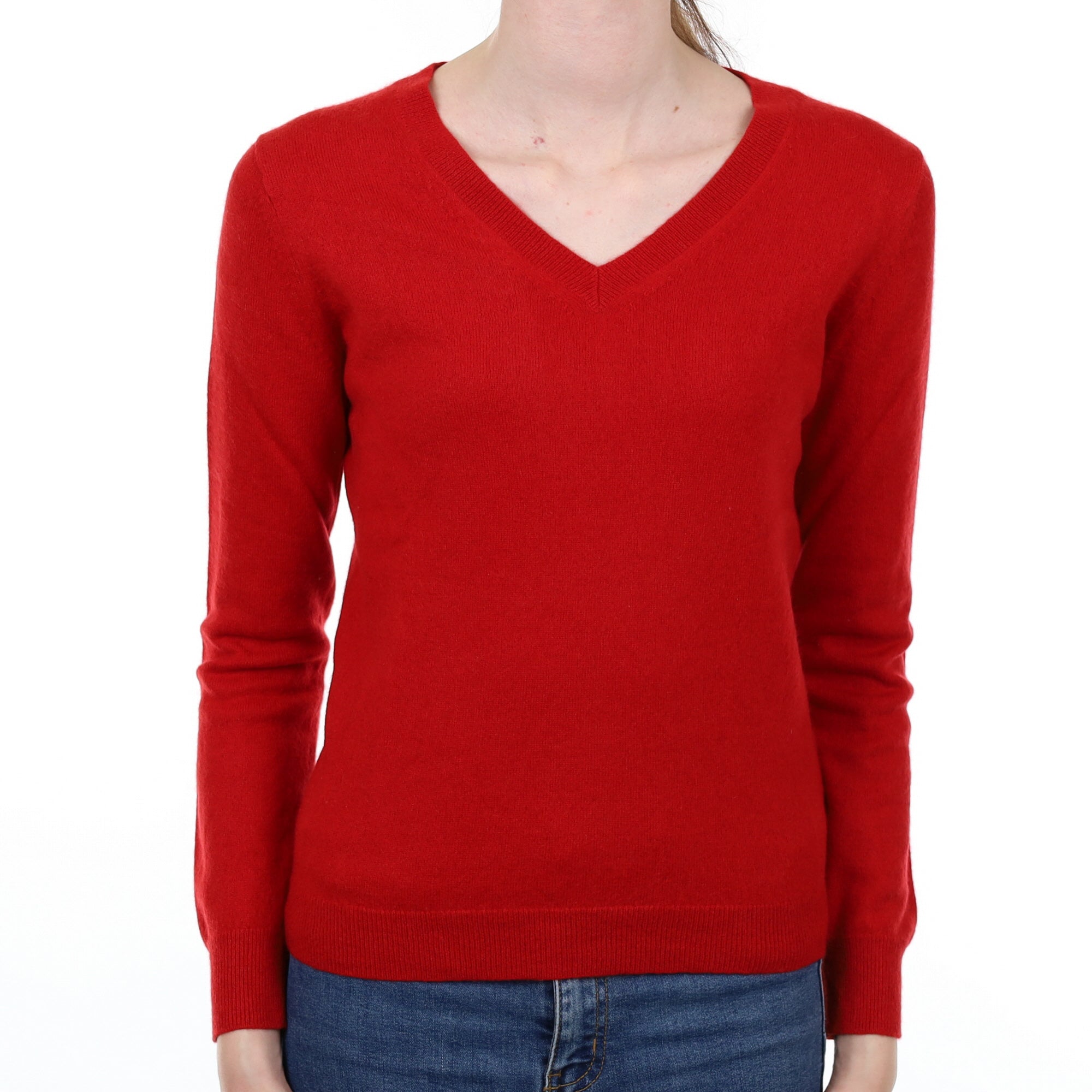 Scarlet Red Cashmere V Neck Jumper Extra Small