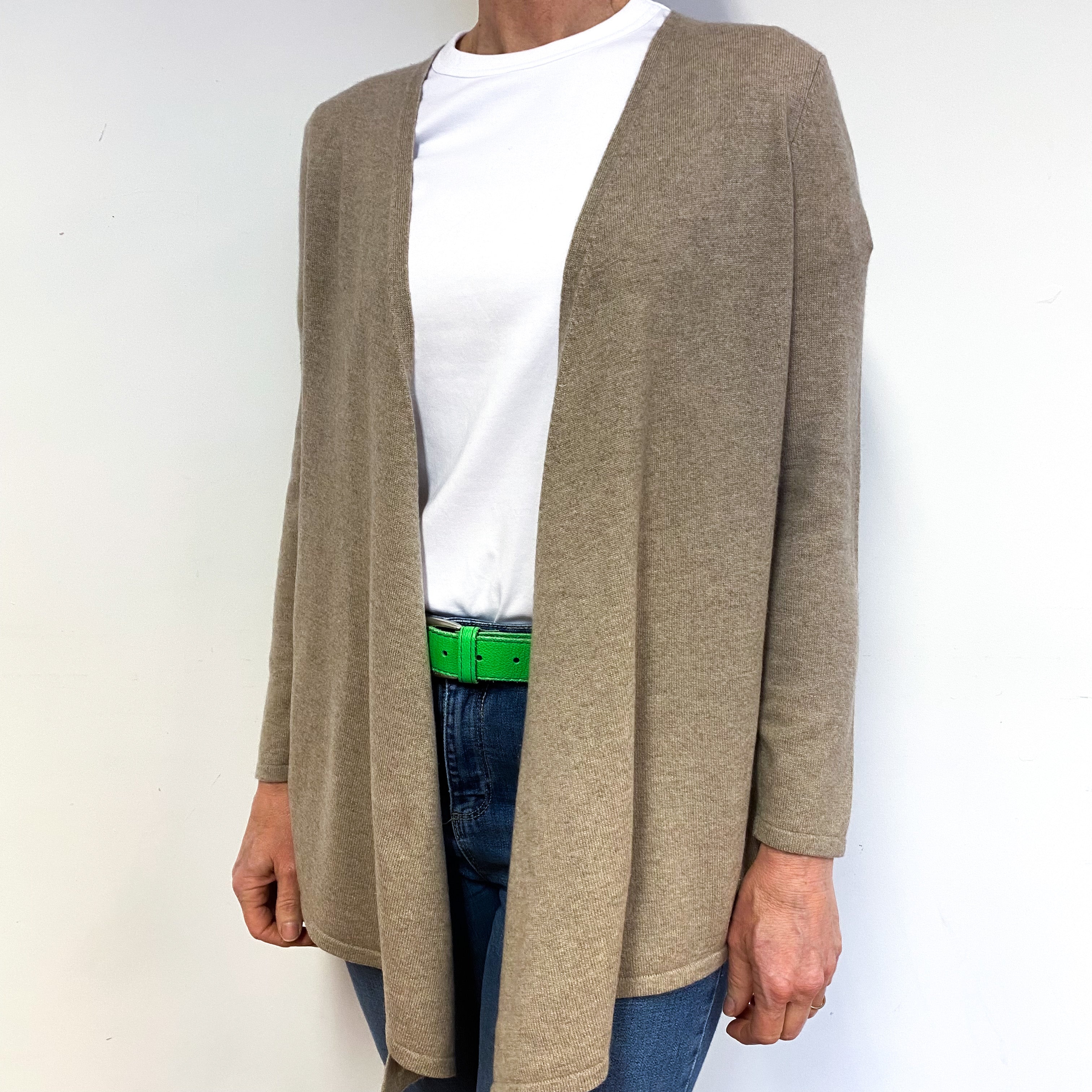 Taupe Brown Cashmere Edge to Edge Cardigan Medium