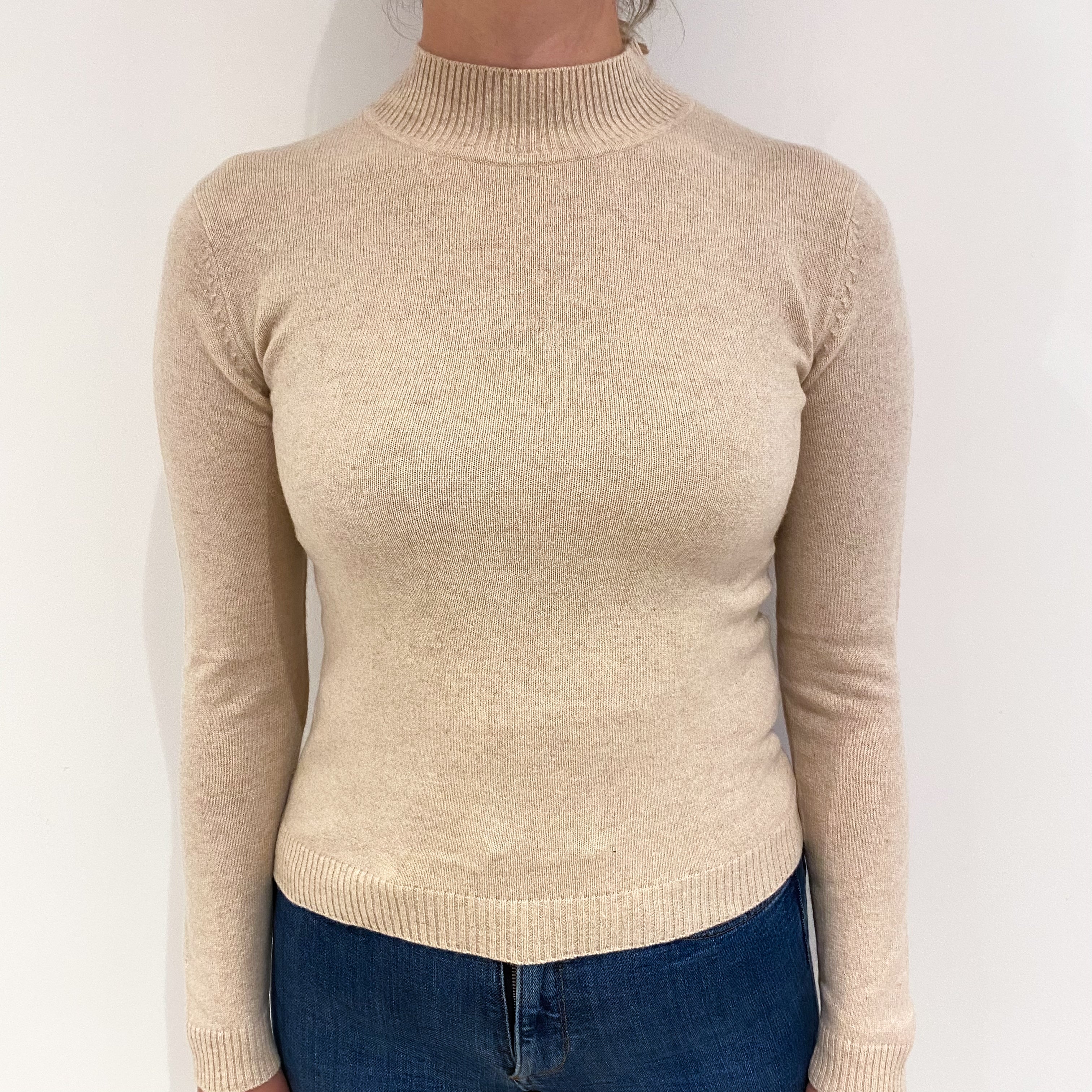 Soft Beige Cashmere Turtle Neck Jumper Small