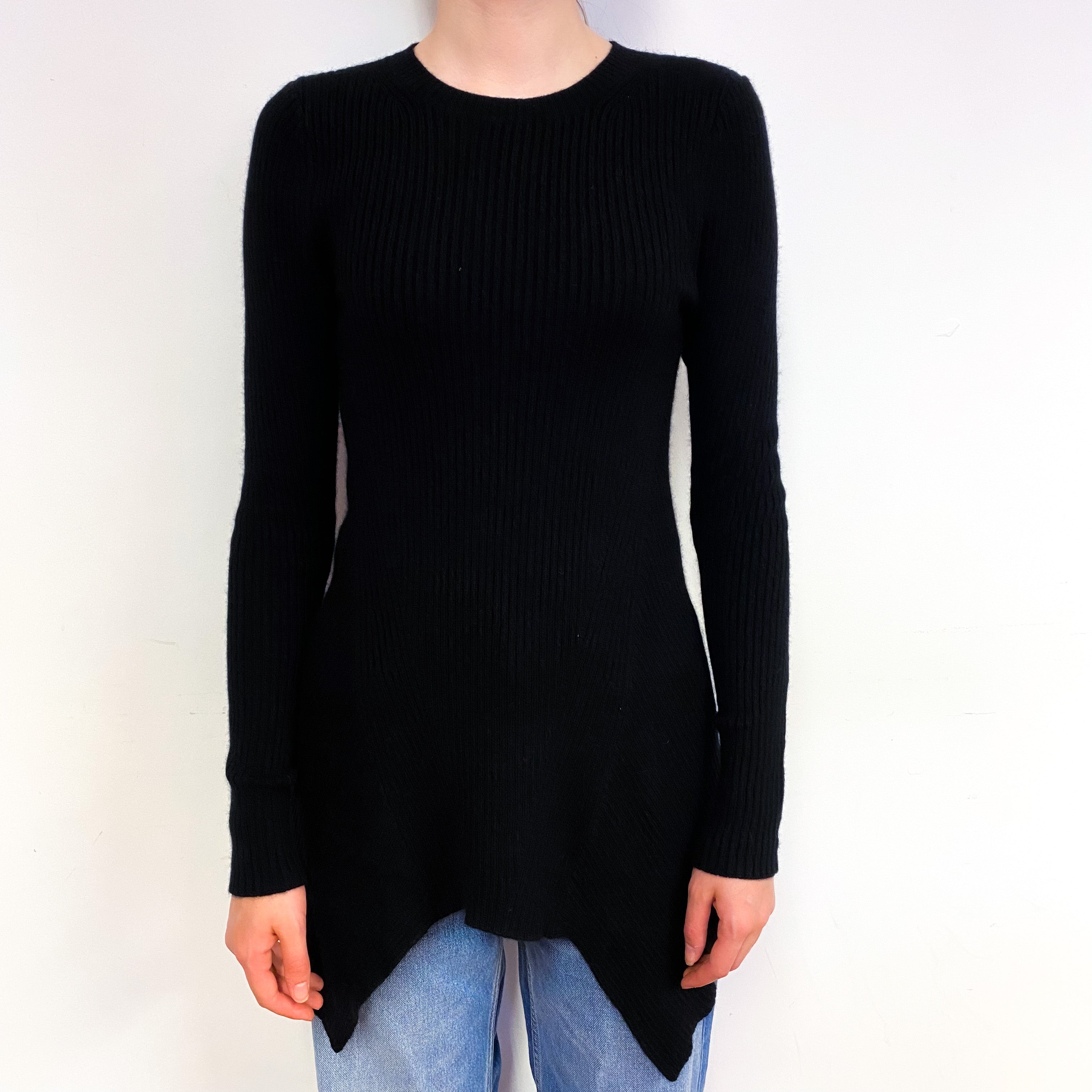 Black Concave Hem Cashmere Crew Neck Jumper Extra Small