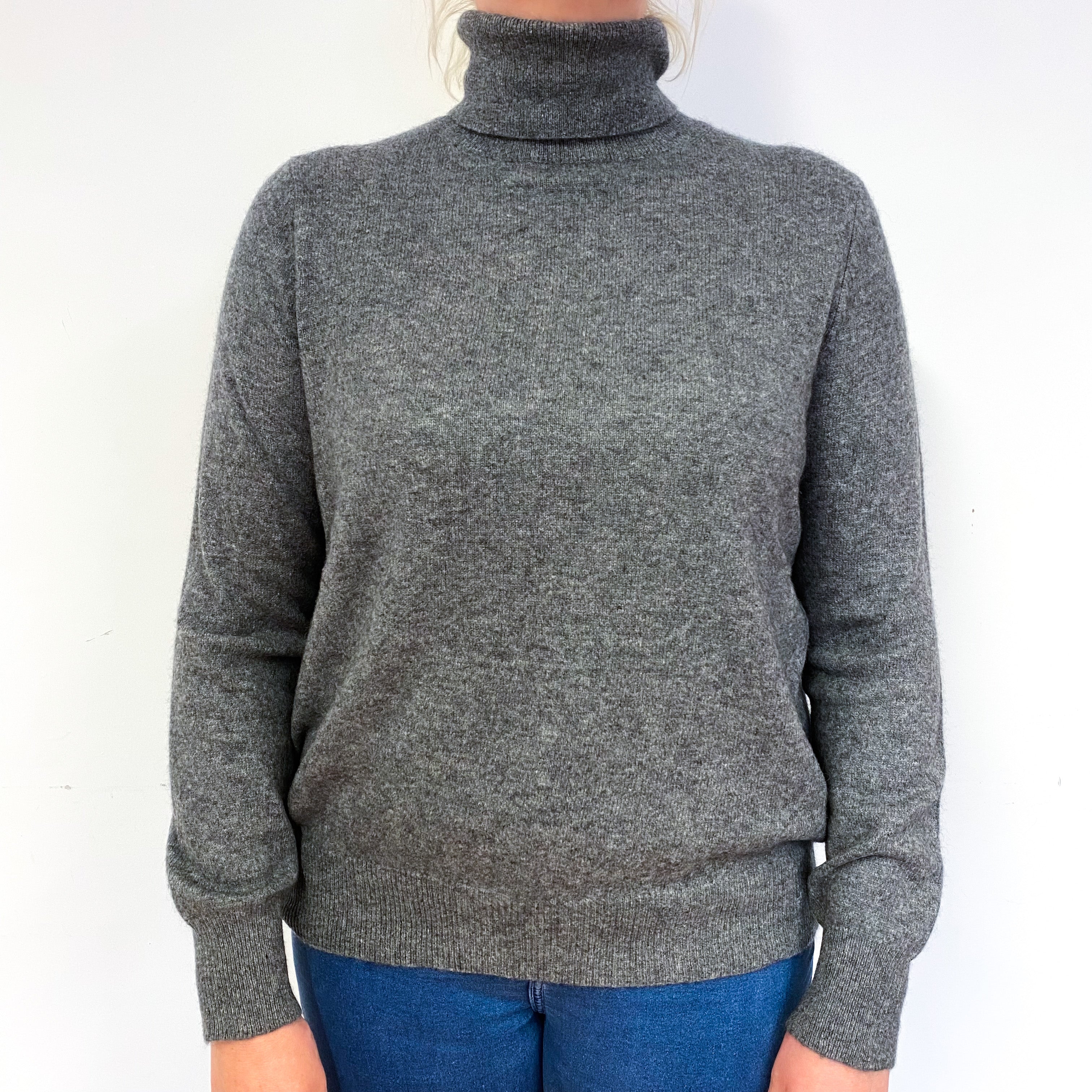 Slate Grey Cashmere Polo Neck Jumper Large
