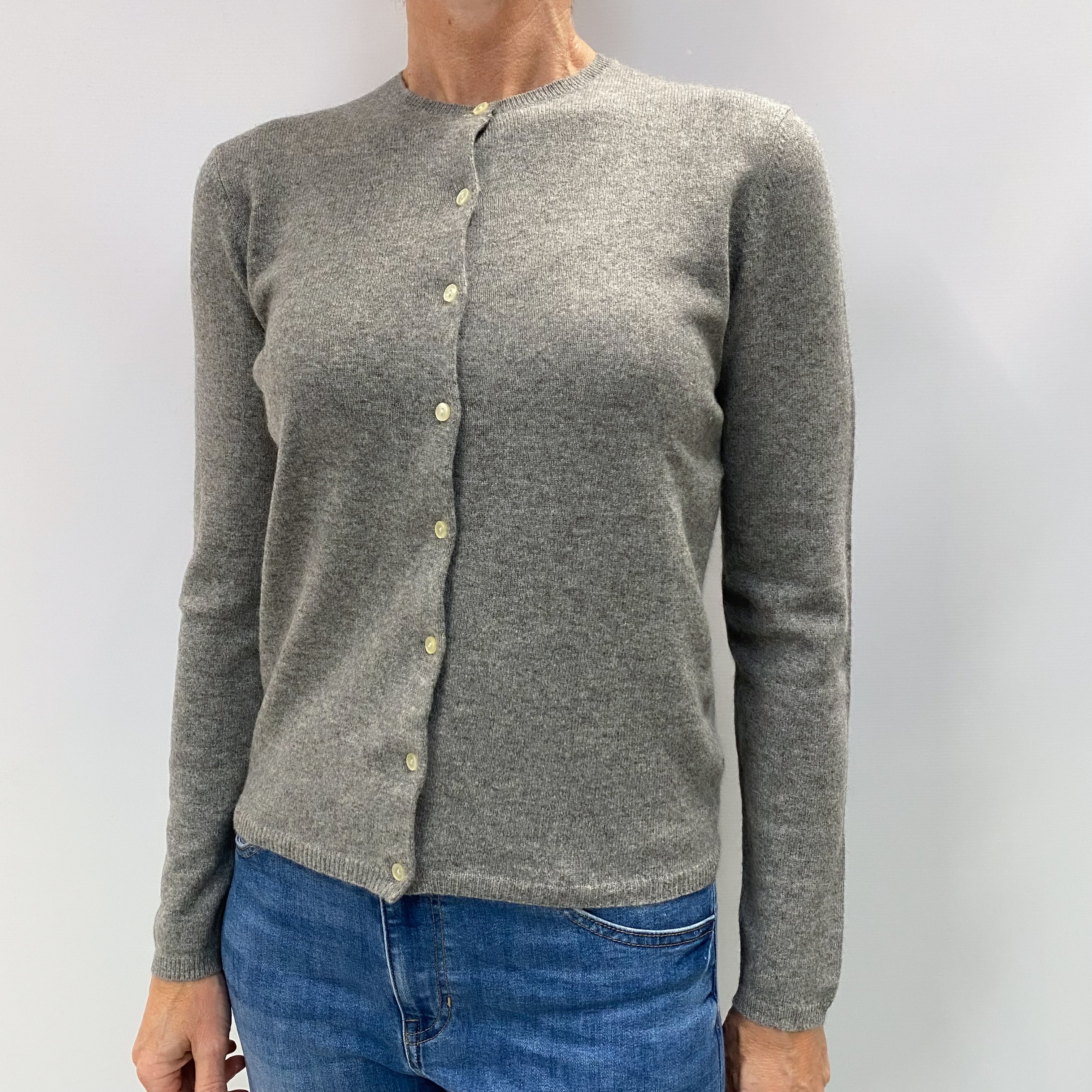 Ash Grey Cashmere Crew Neck Cardigan Small