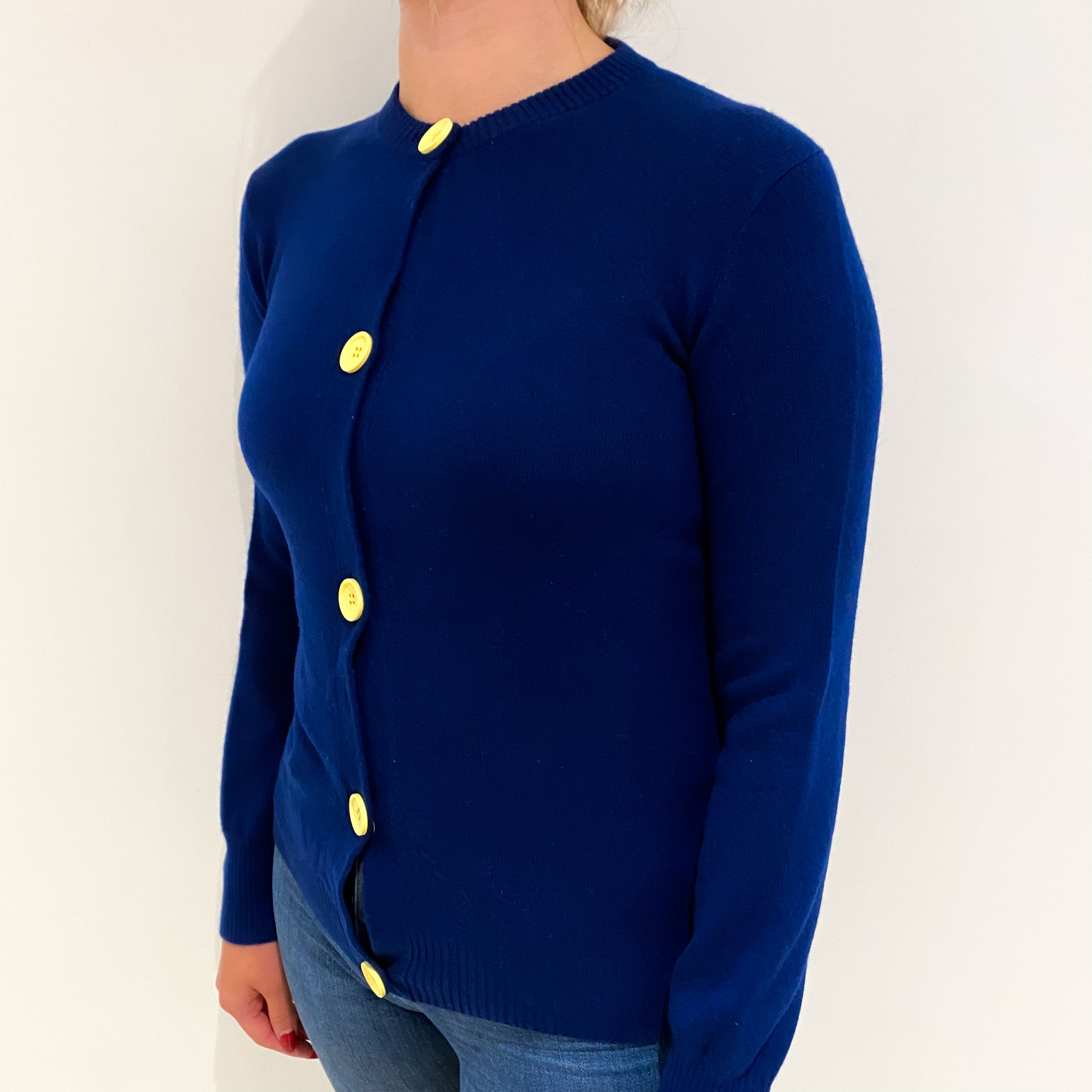 French Navy Cashmere Crew Cardigan Small