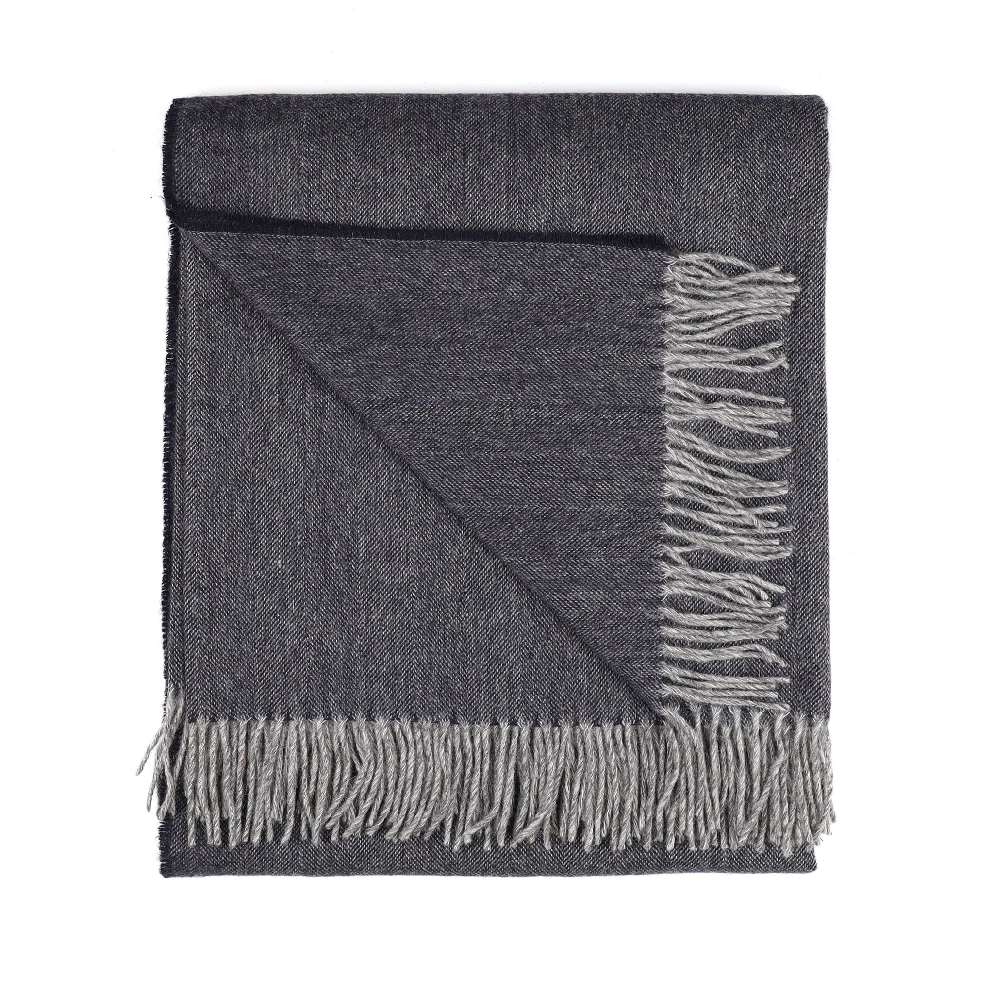 Brand New Scottish Darkest Navy and Grey Marl Luxury Woven Cashmere Blanket