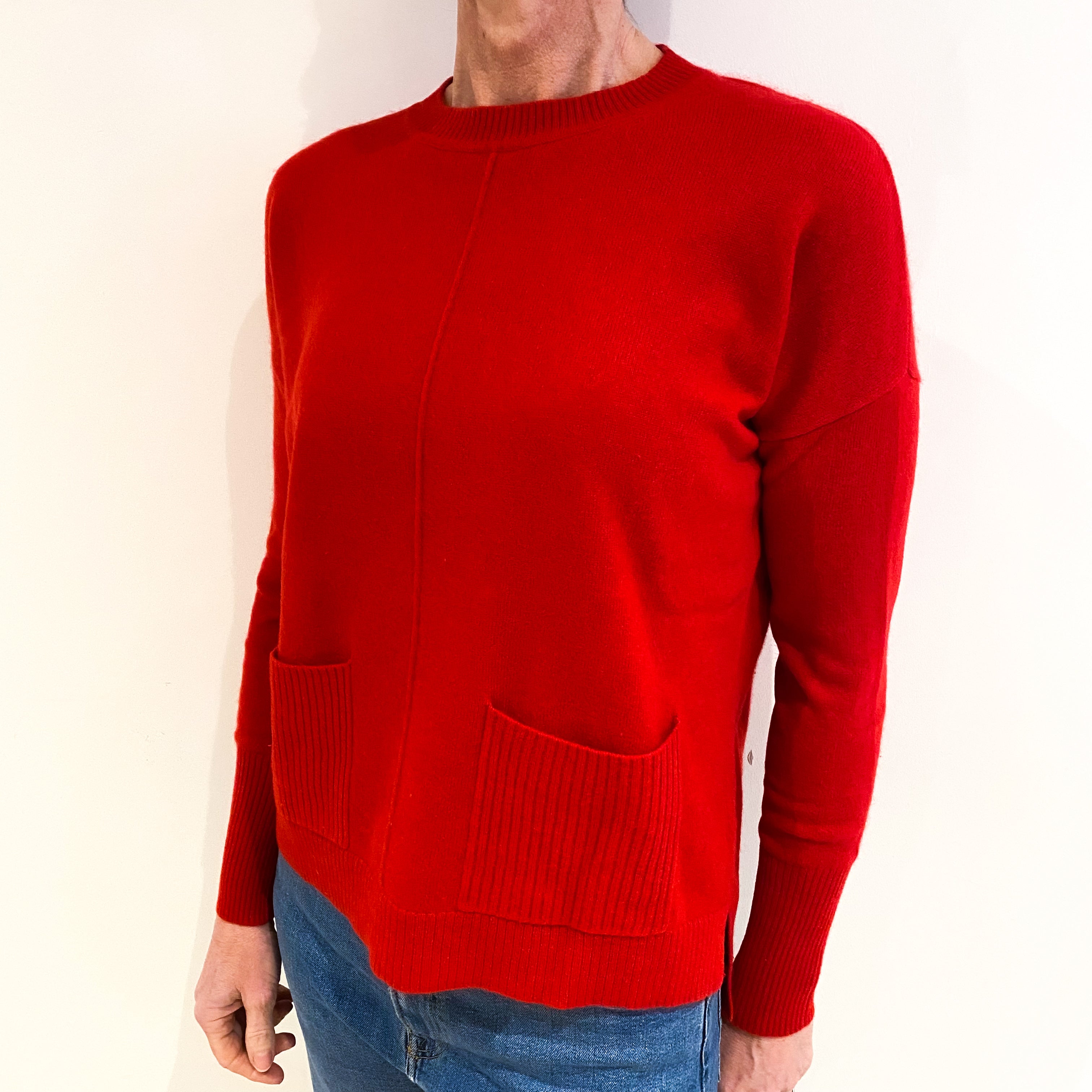 Scarlet Red Cashmere Crew Neck Jumper Small