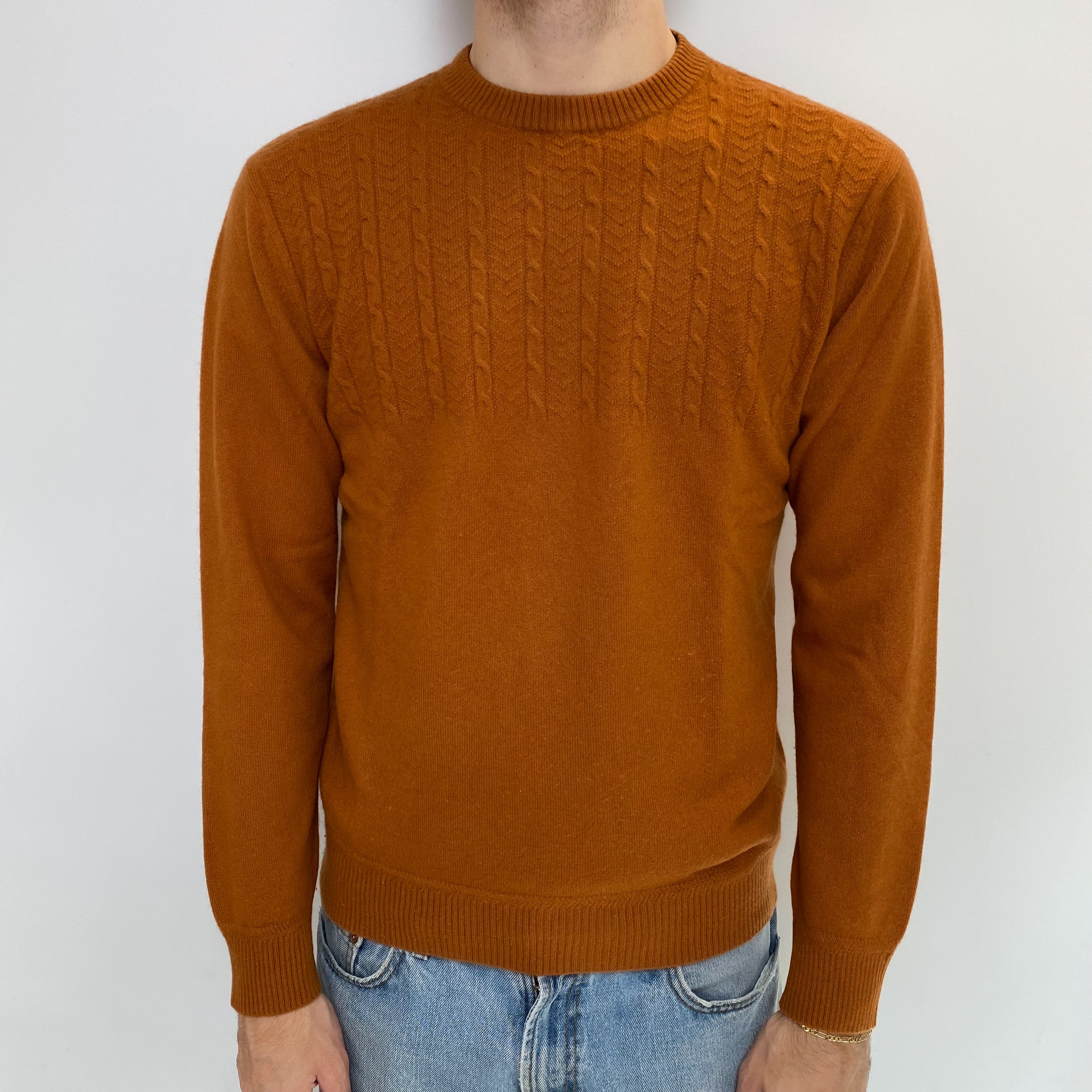 Men's Rust Orange Cashmere Crew Neck Jumper Large