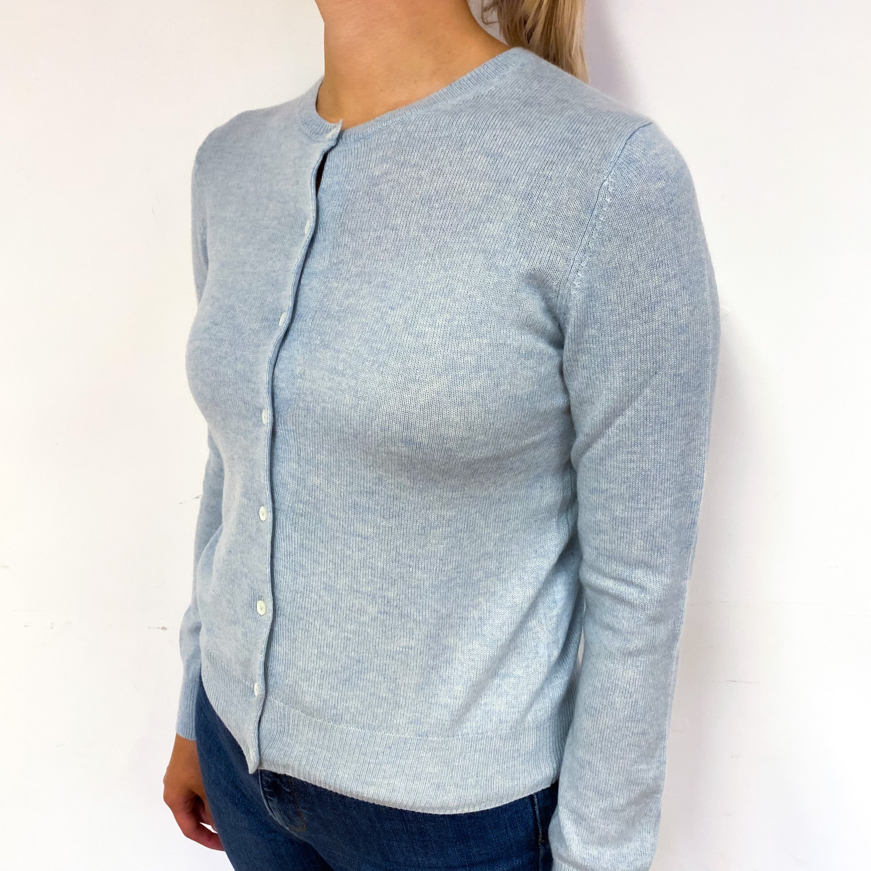 Opal Blue Cashmere Crew Neck Cardigan Small