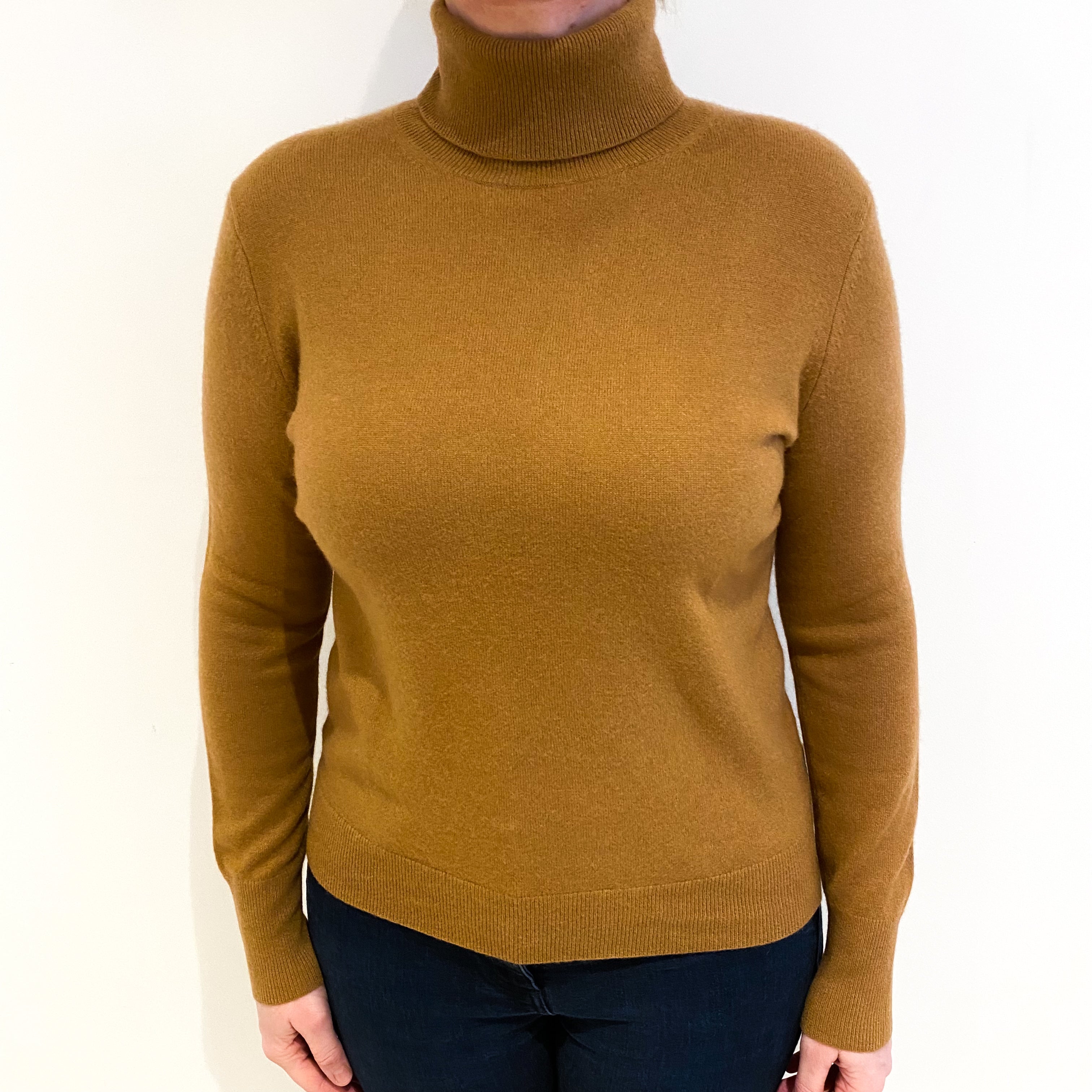 Cinnamon Brown Cashmere Polo Neck Jumper Large
