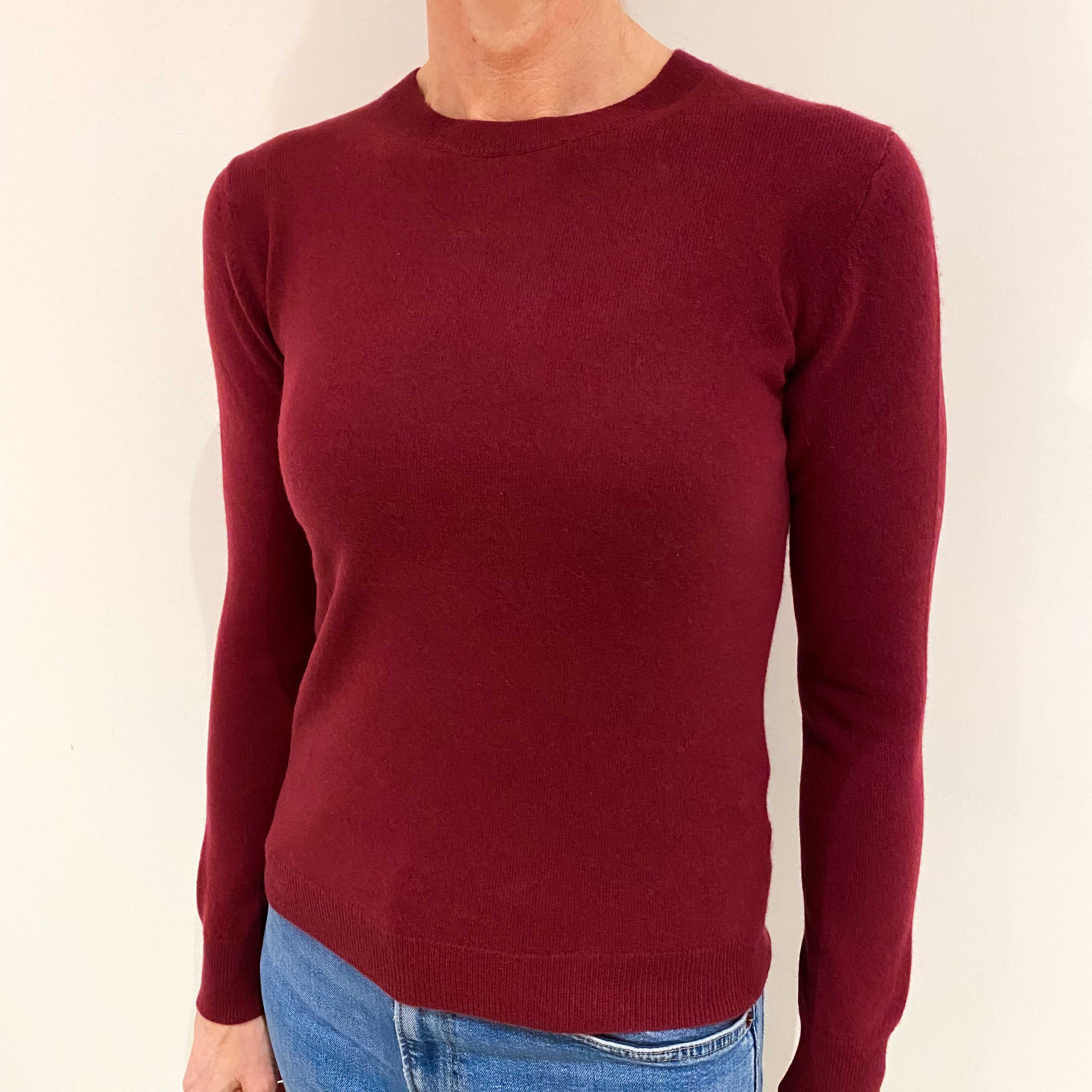 Burgundy Red Cashmere Crew Neck Jumper Small