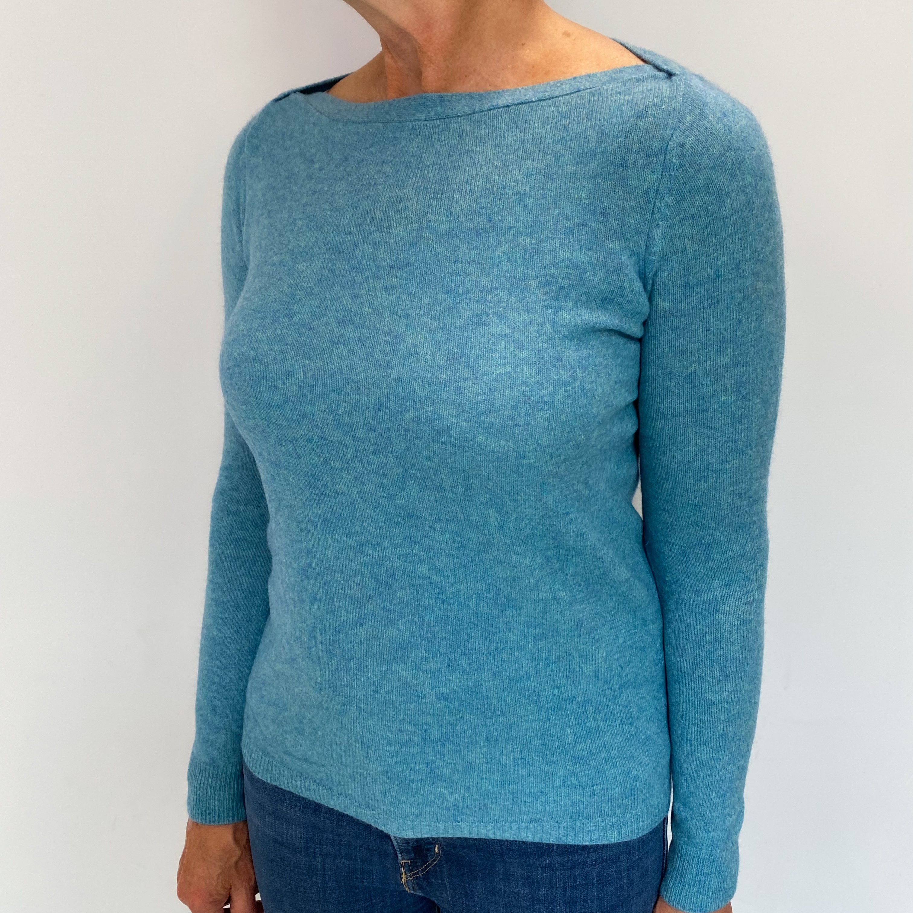 Muted Aqua Cashmere Boat Neck Jumper Medium