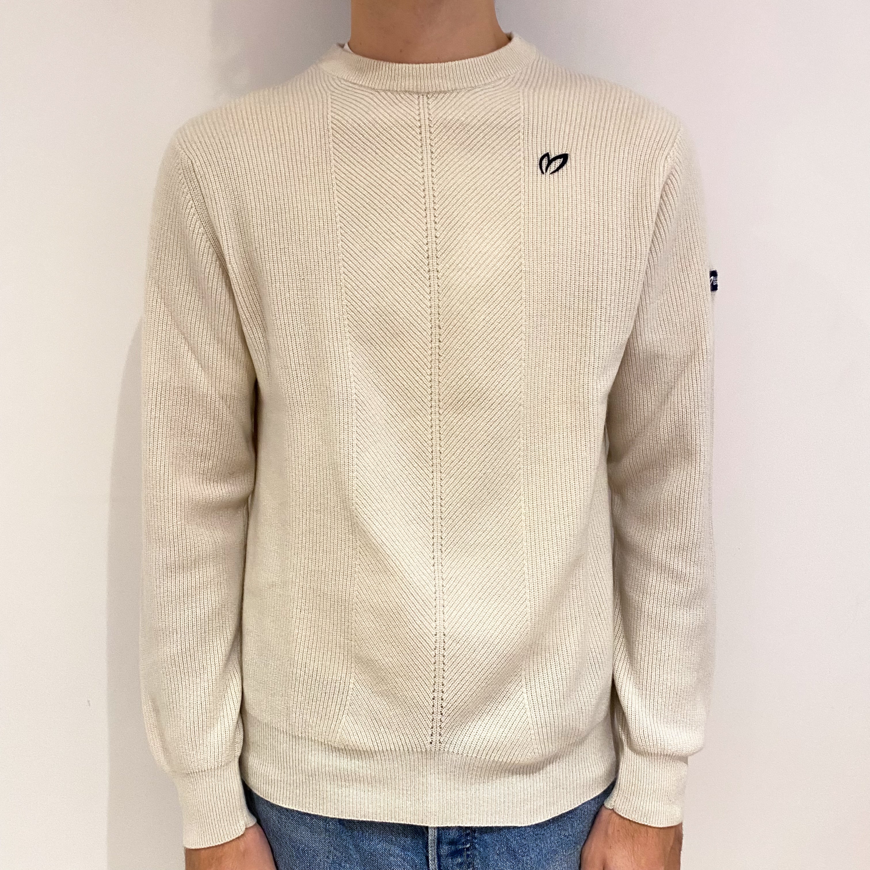 Men's Master Bunny Ivory Textured Cashmere Crew Neck Jumper Large