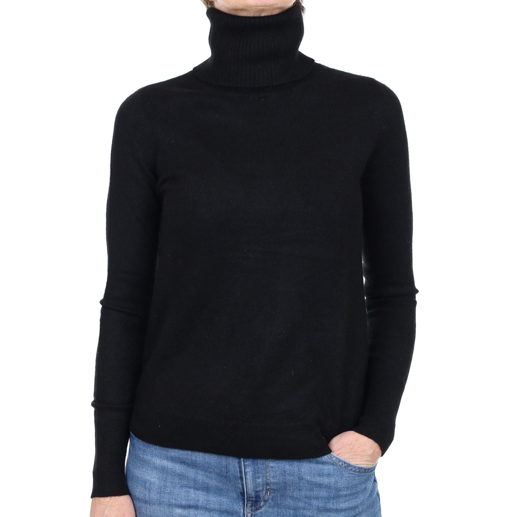 Black Cashmere Polo Neck Jumper Small