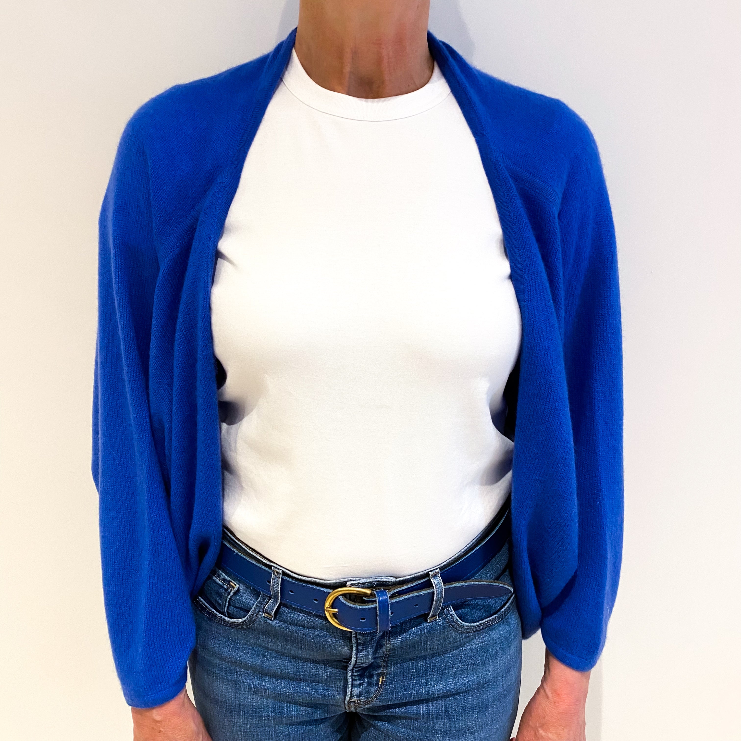 Tanzanite Blue Cashmere Shawl Style Cardigan Medium