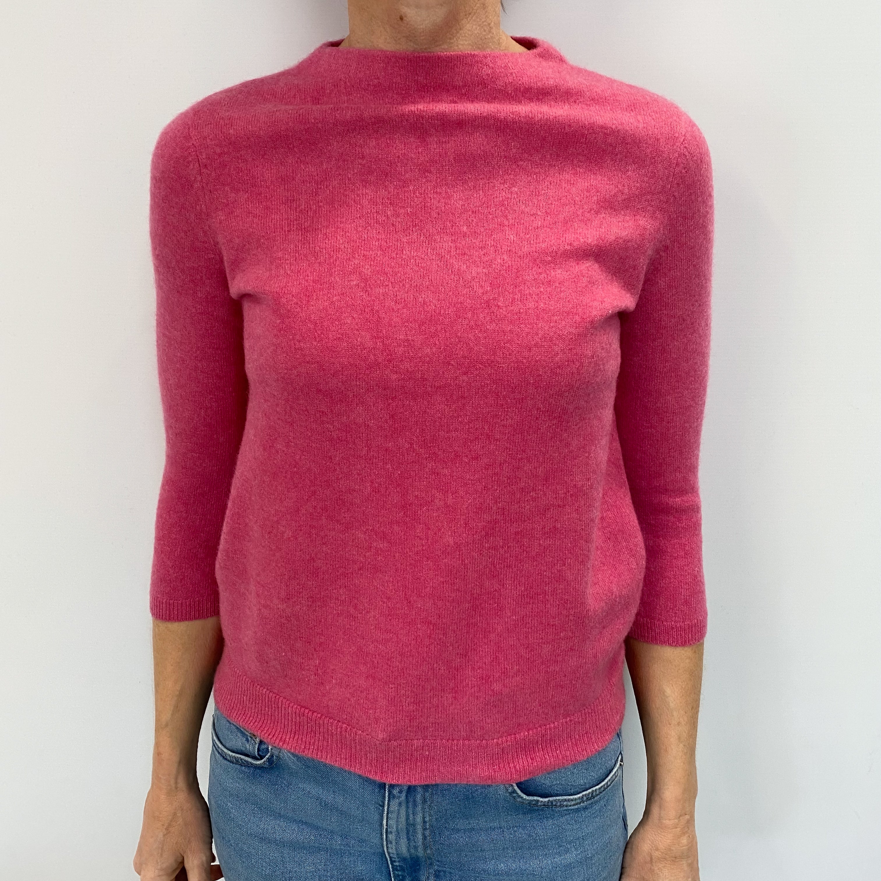 Foxglove Pink Cashmere High Crew Neck Jumper Small