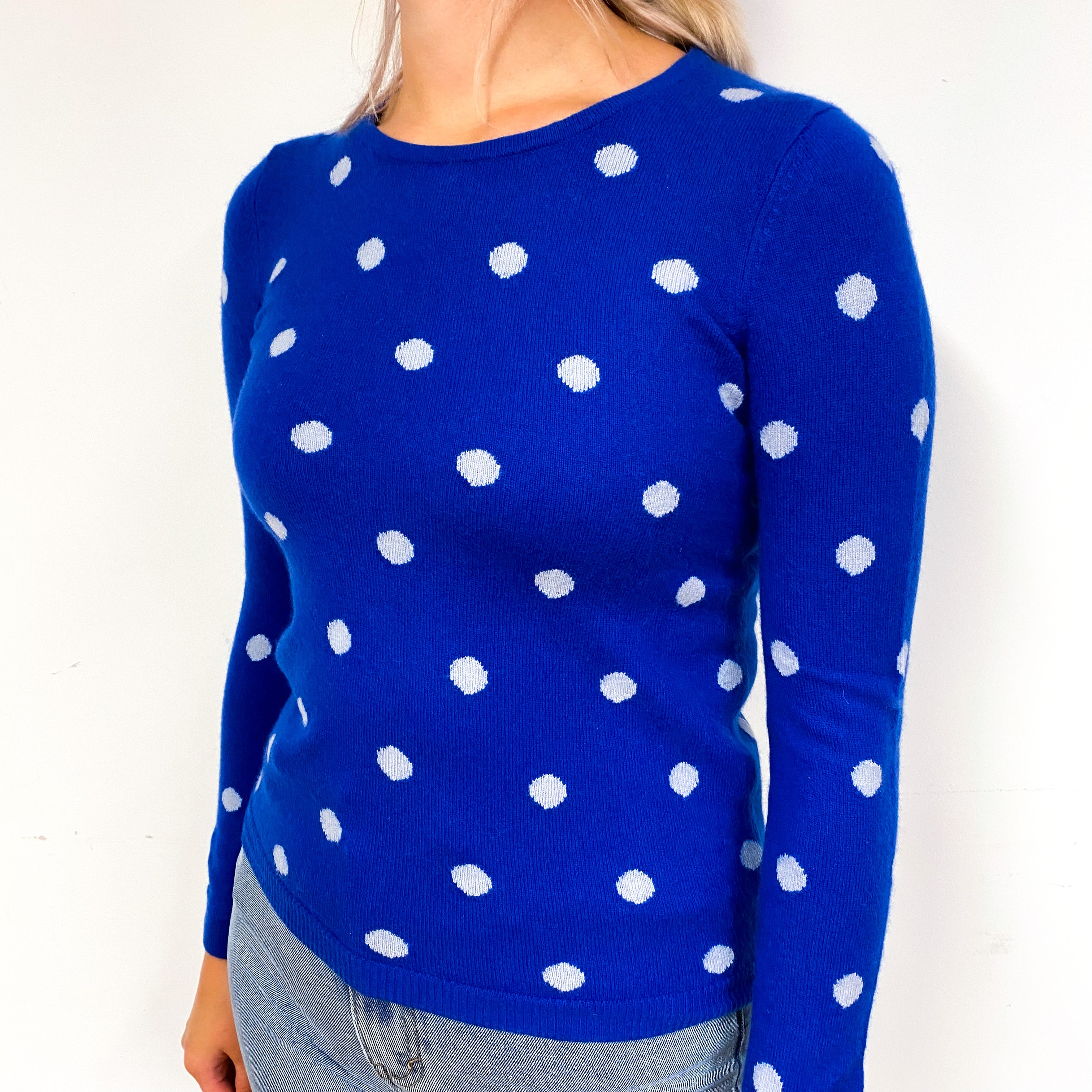 Admiral Blue Spotty Cashmere Crew Neck Jumper Small/Petite
