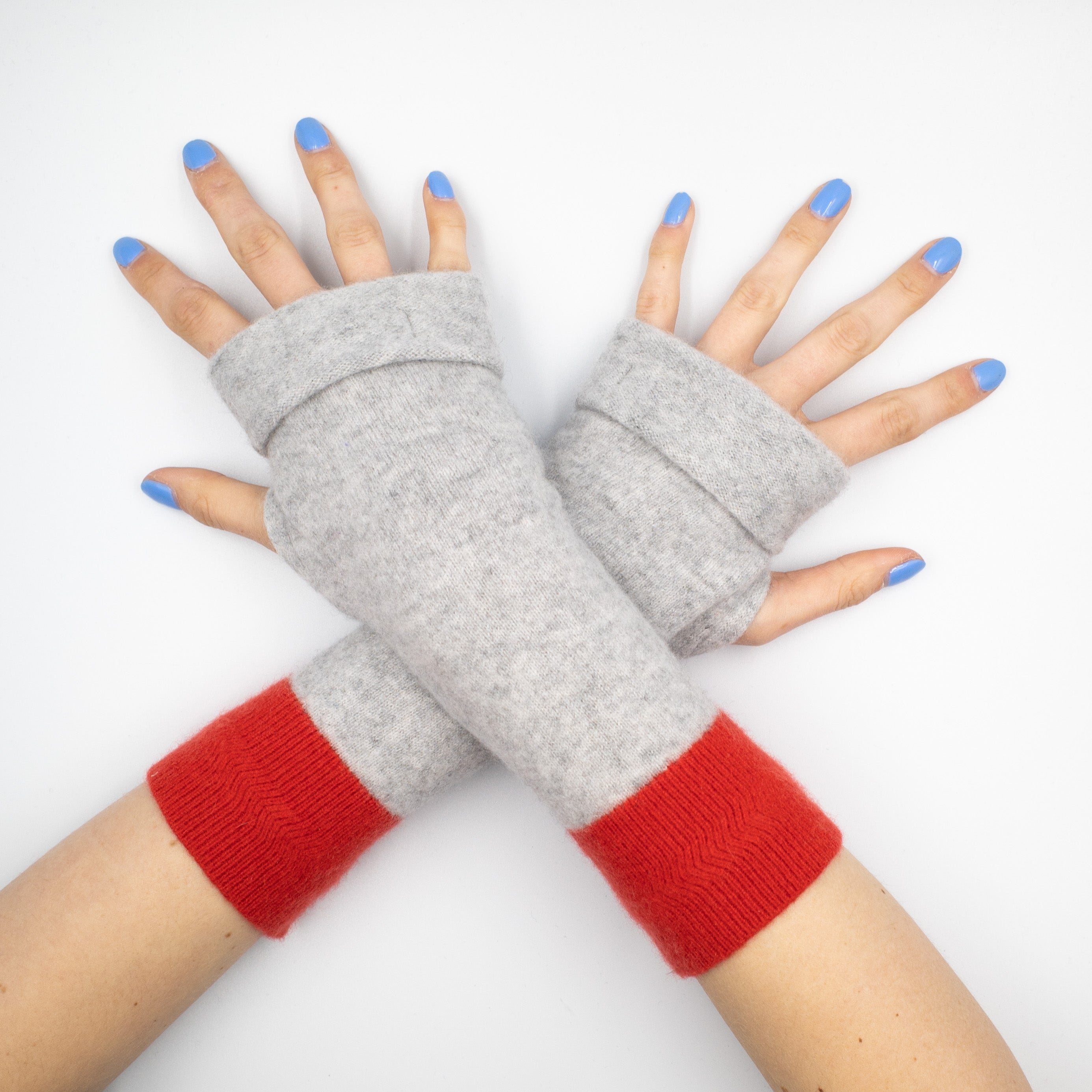 Smoke Grey and Vermillion Fingerless Gloves