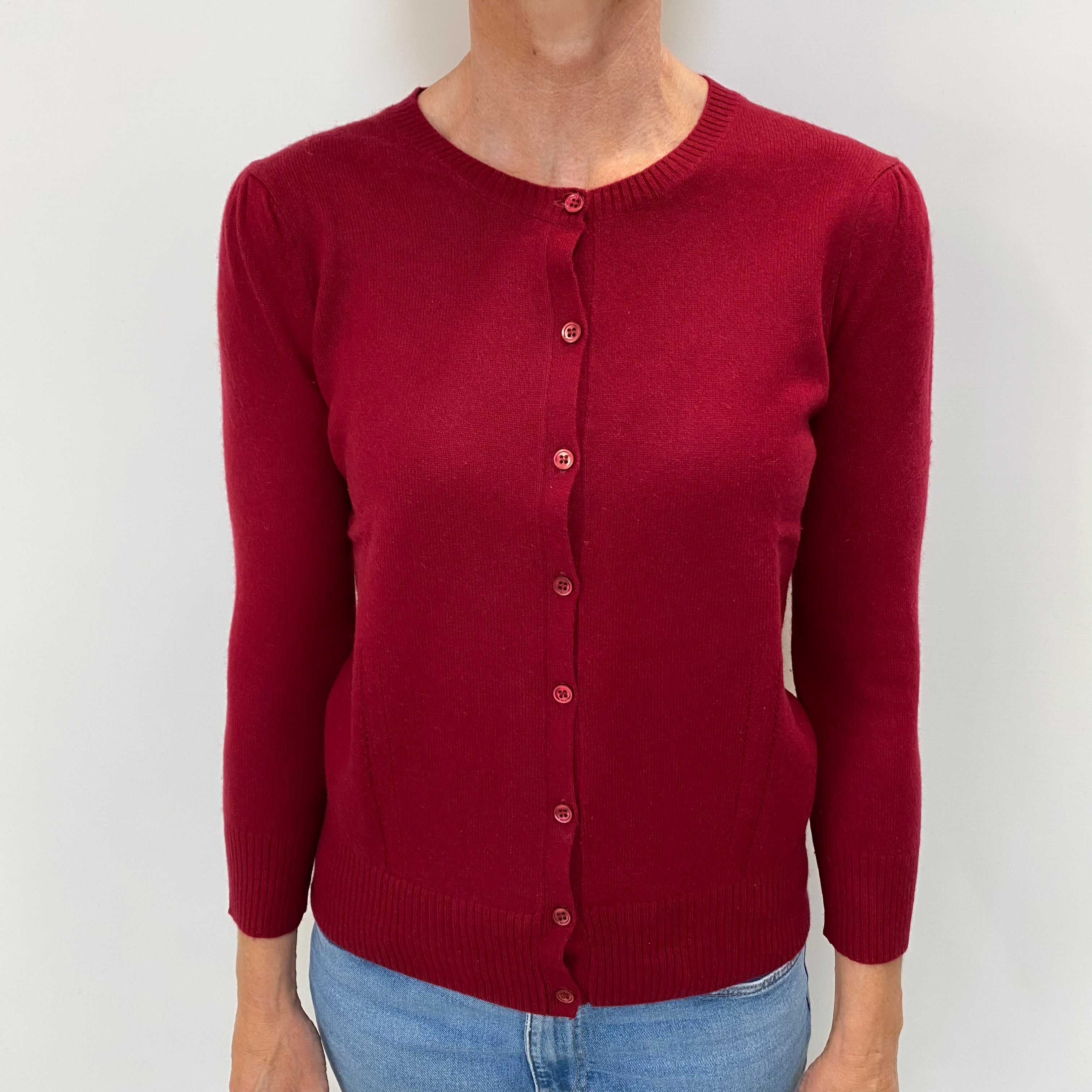 Crimson Red Cashmere Crew Neck Cardigan Small