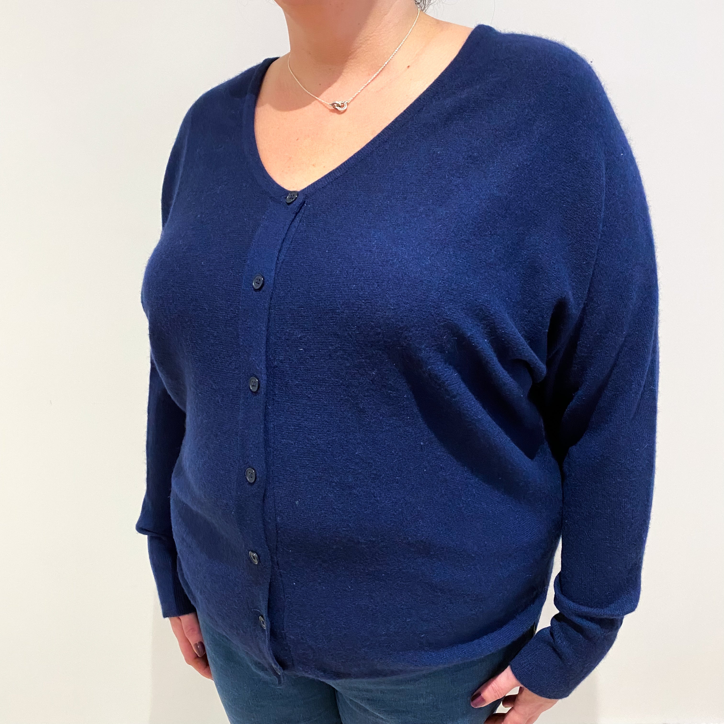 Navy Blue Cashmere Batwing V Neck Cardigan Extra Large