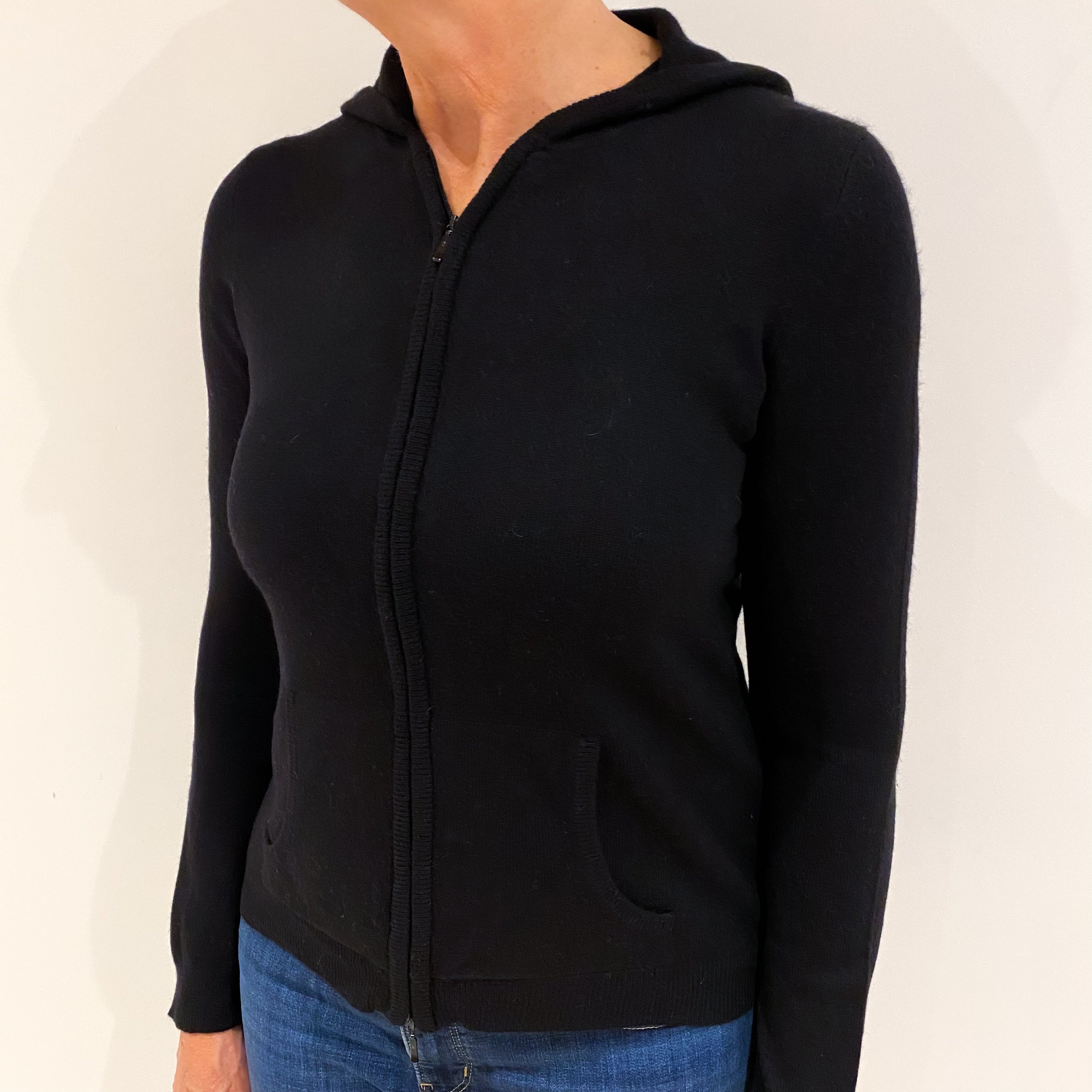 Black Cashmere Zip Up Hoodie Medium