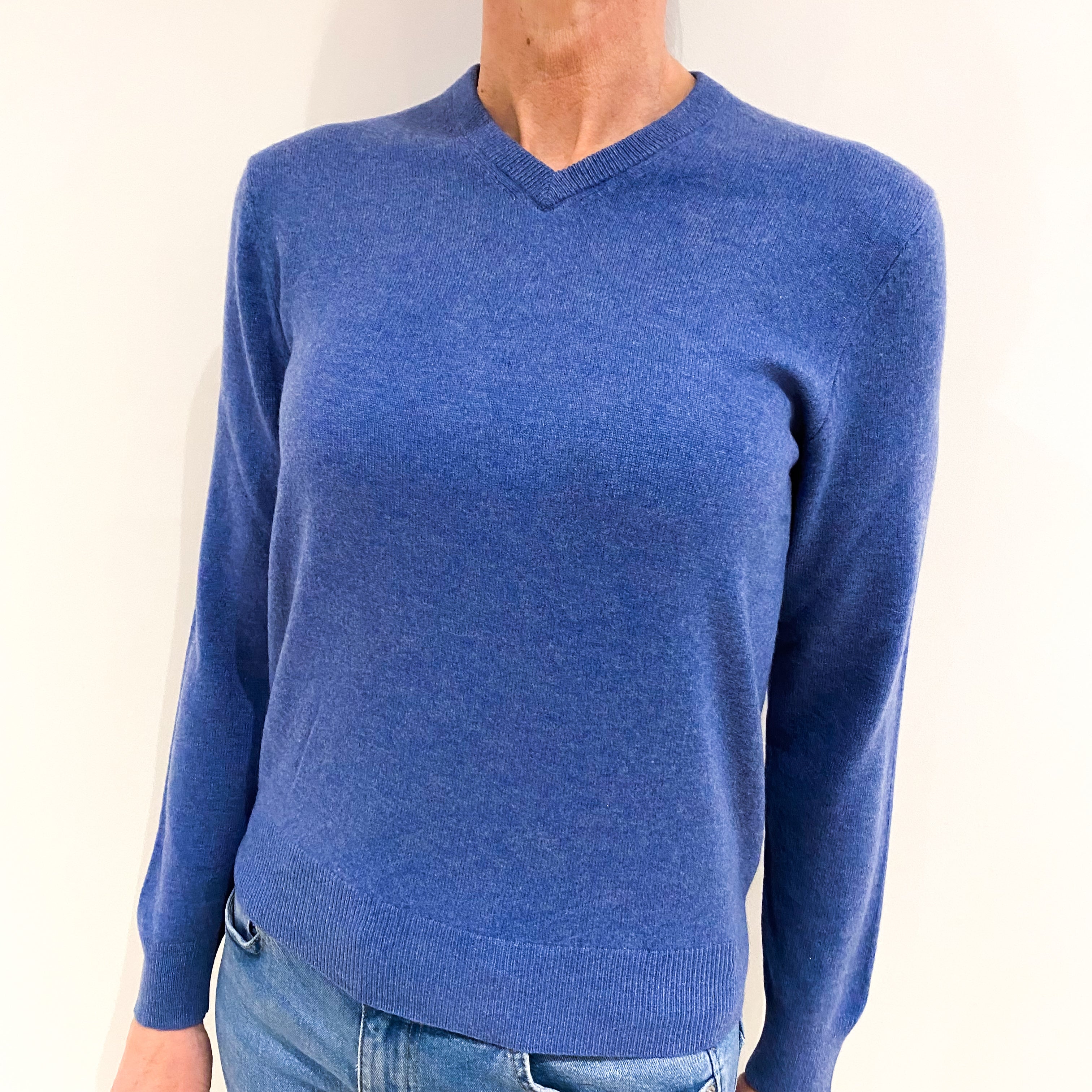 Light Denim Cashmere V Neck Jumper Small