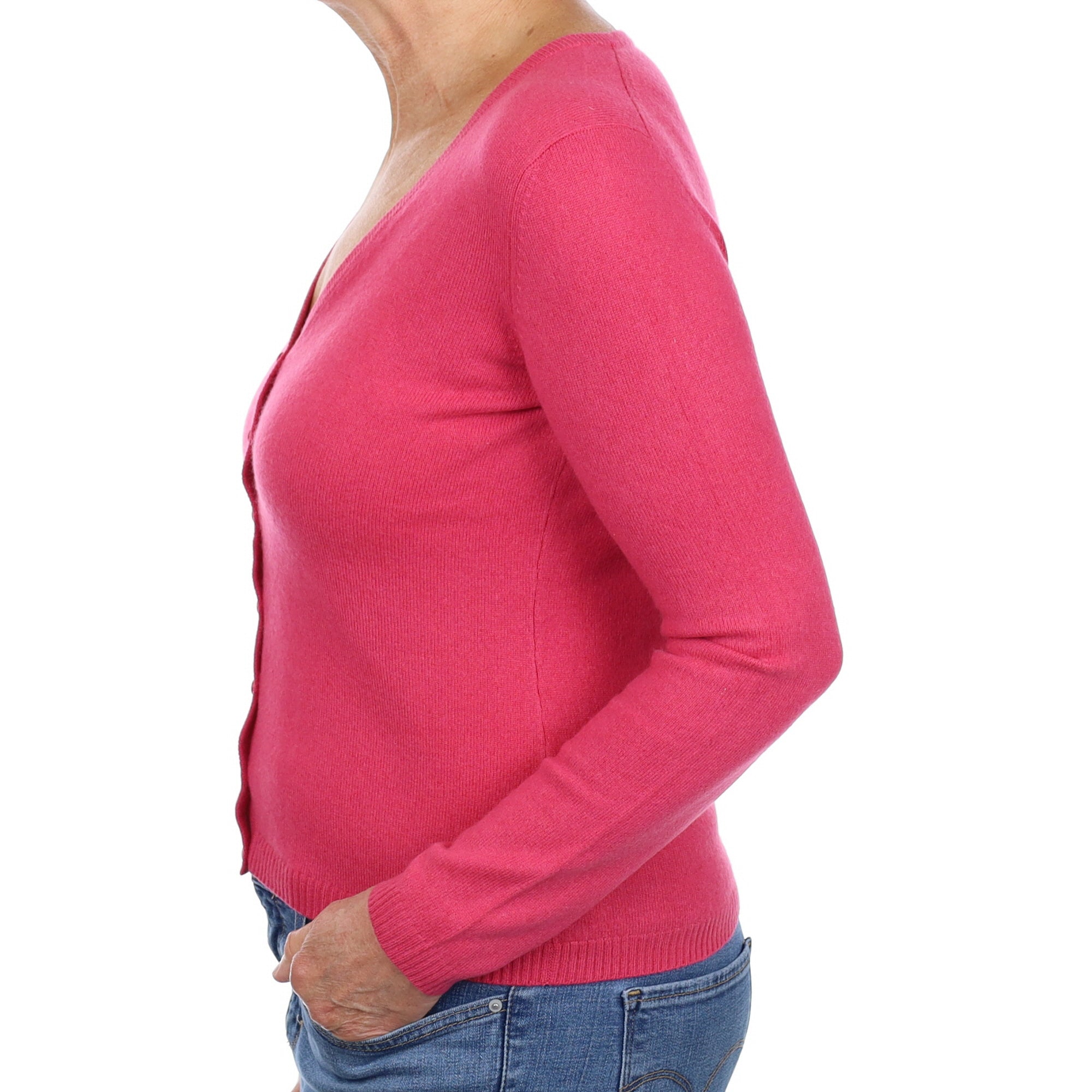 Raspberry Pink Cashmere V Neck Cardigan Medium