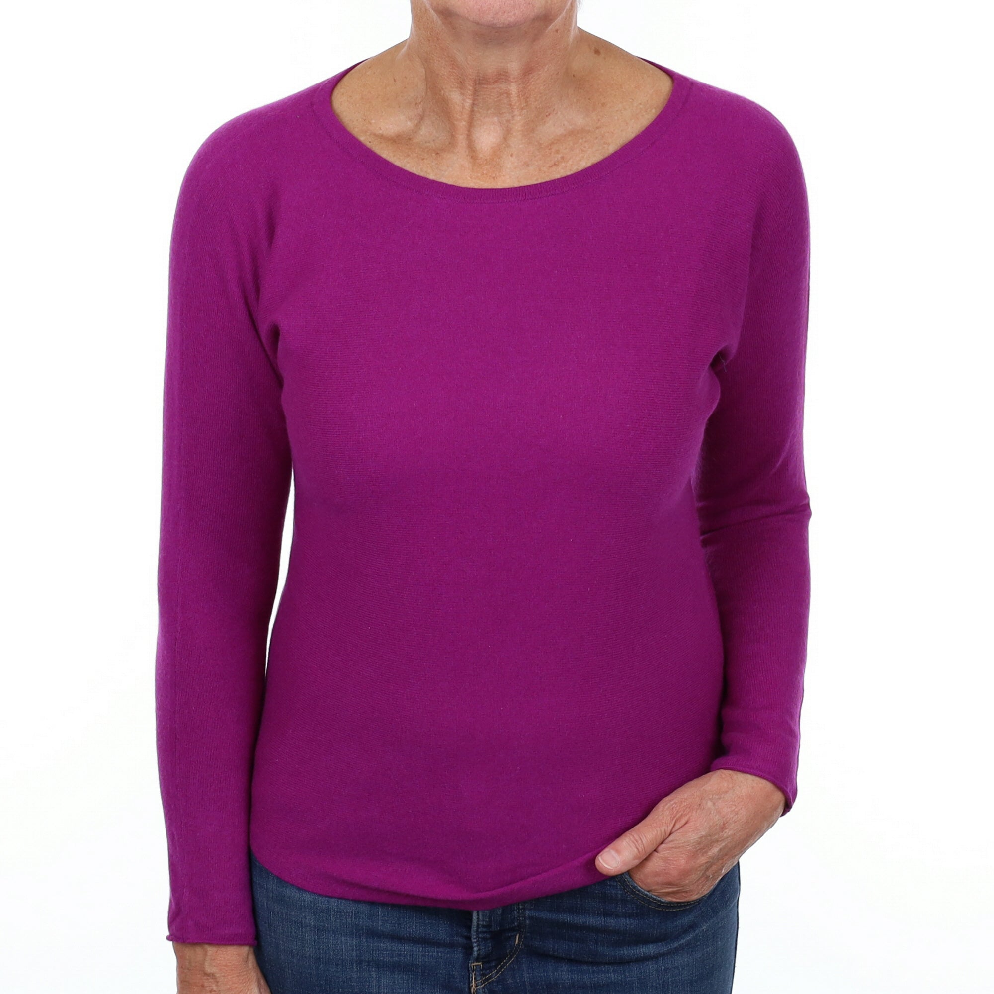 Magenta Purple Cashmere Crew Neck Jumper Medium