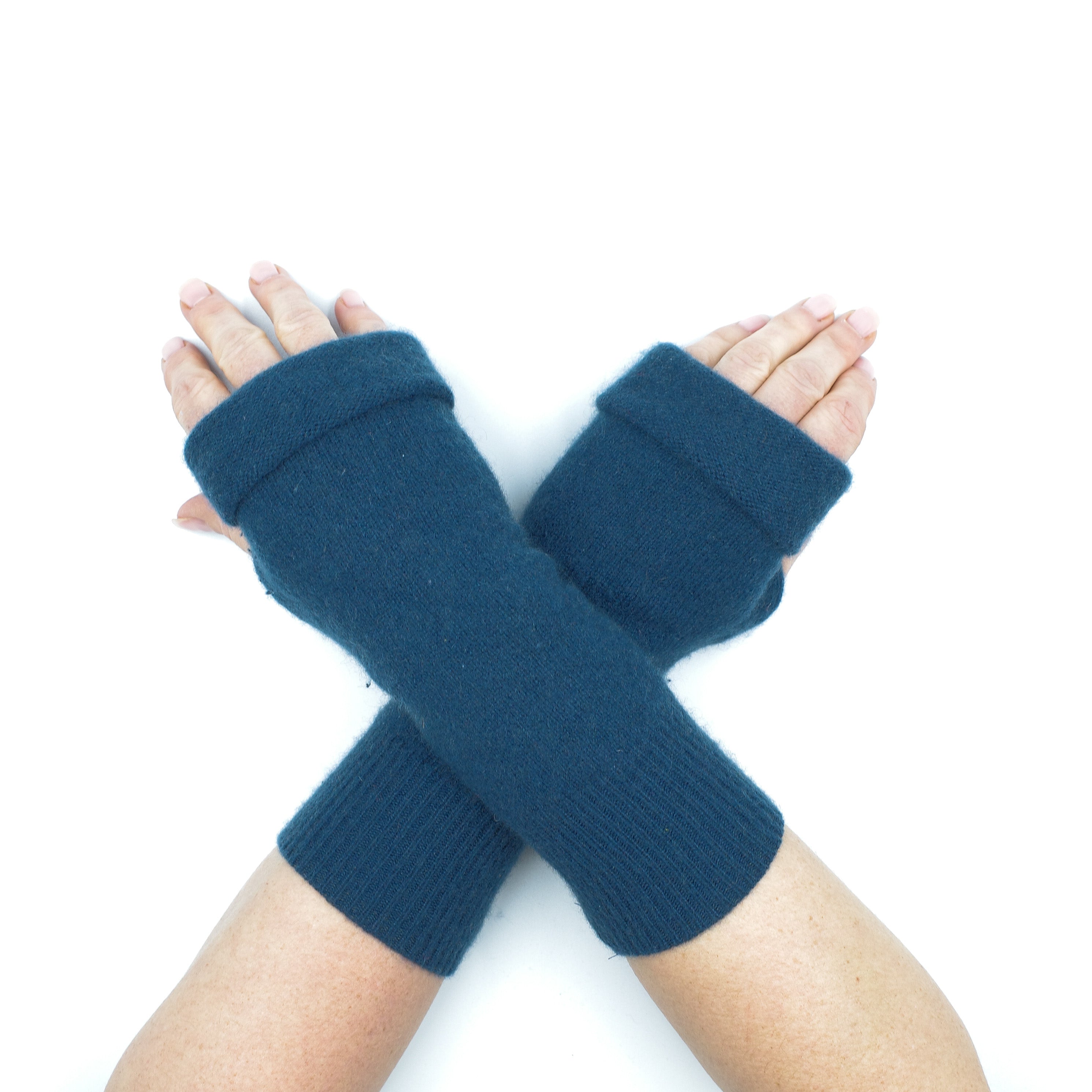 Dark Petrol Blue Fingerless Gloves