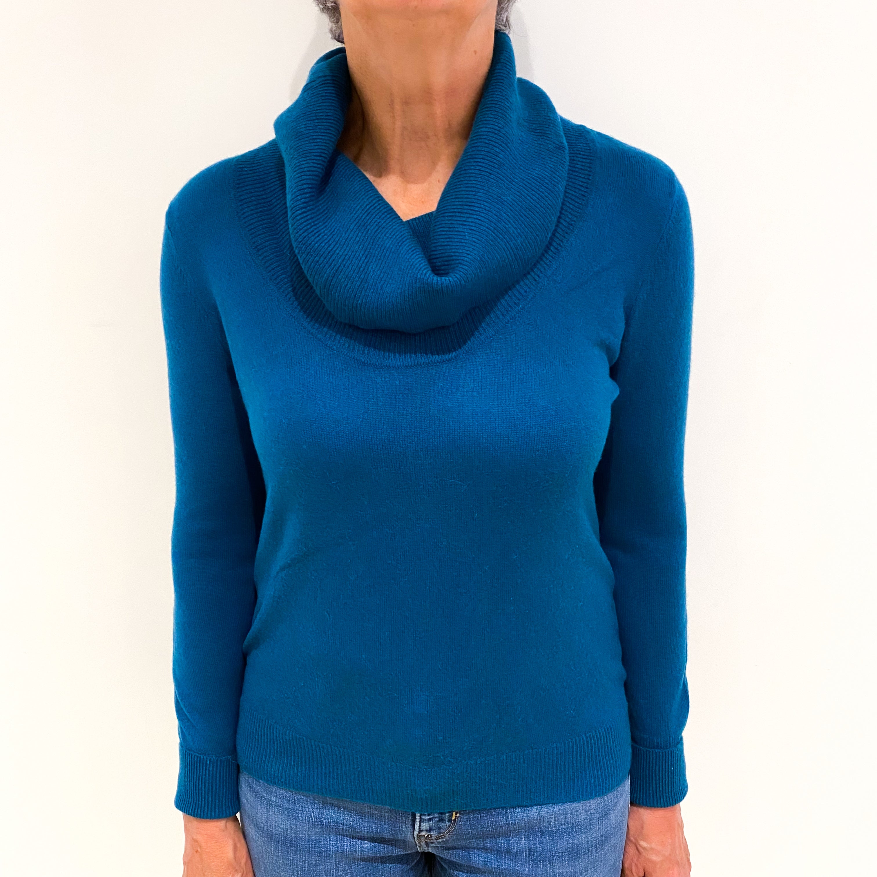 Teal Blue Cashmere Cowl Neck Jumper Medium
