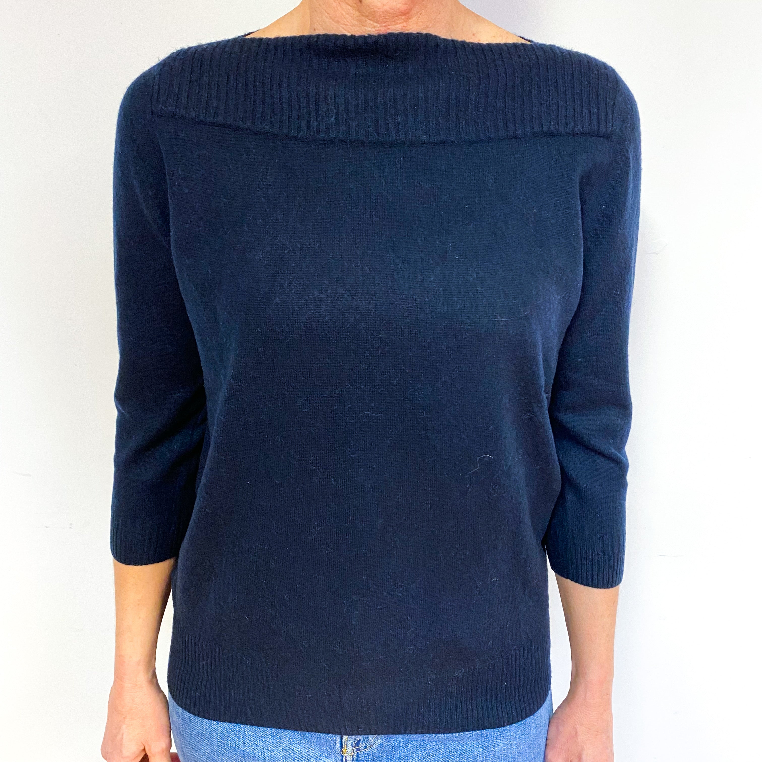 Navy Cashmere Crew Neck Jumper Medium