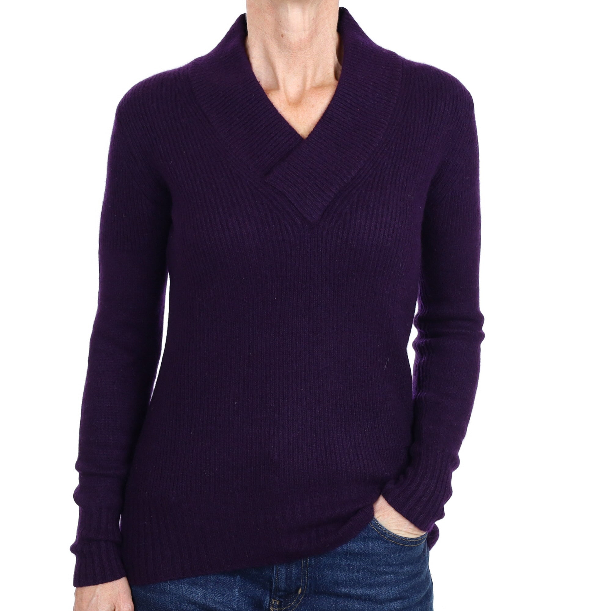 Burberry Grape Purple Cashmere V Neck Jumper Small