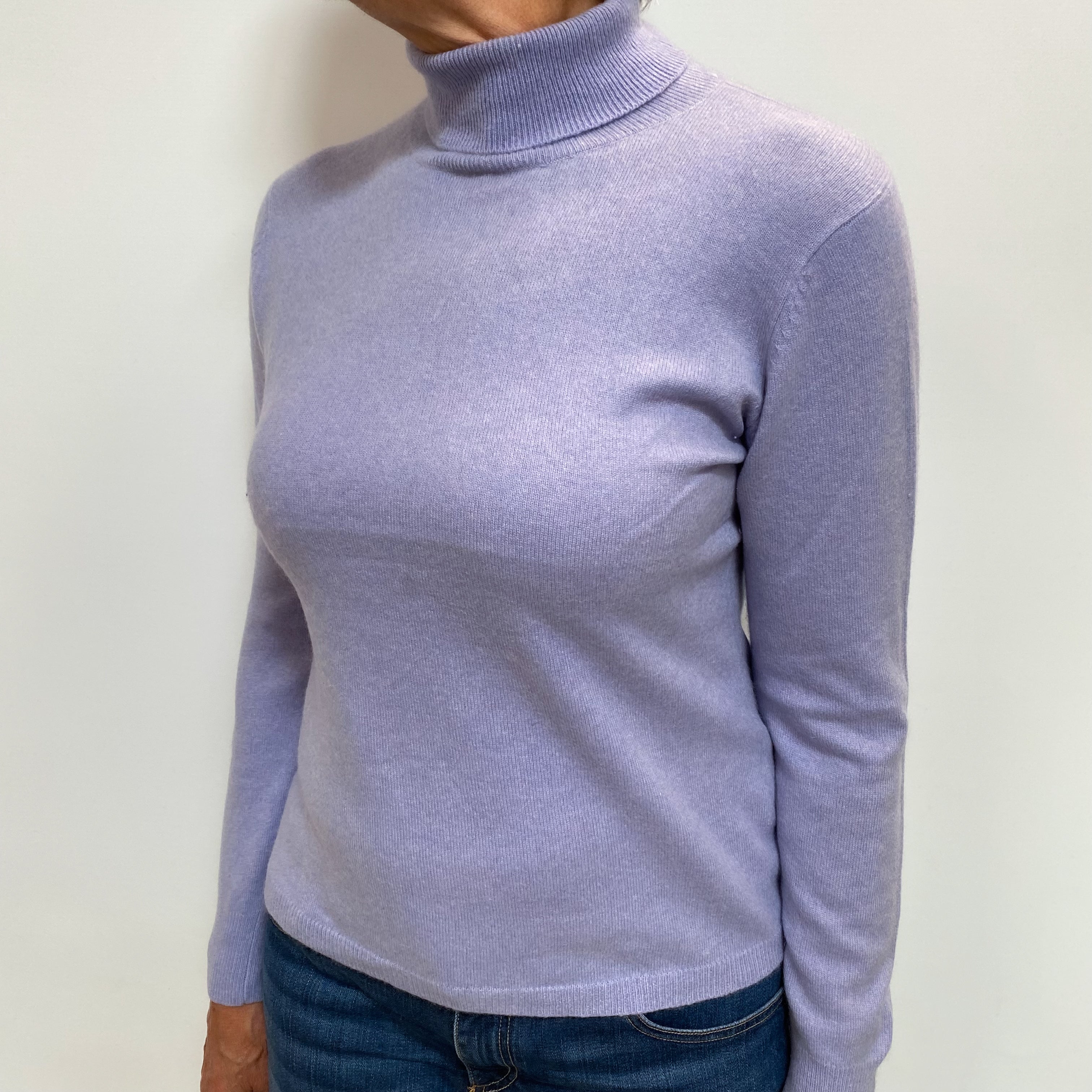 Pale Amethyst Purple Cashmere Polo Neck Jumper Medium
