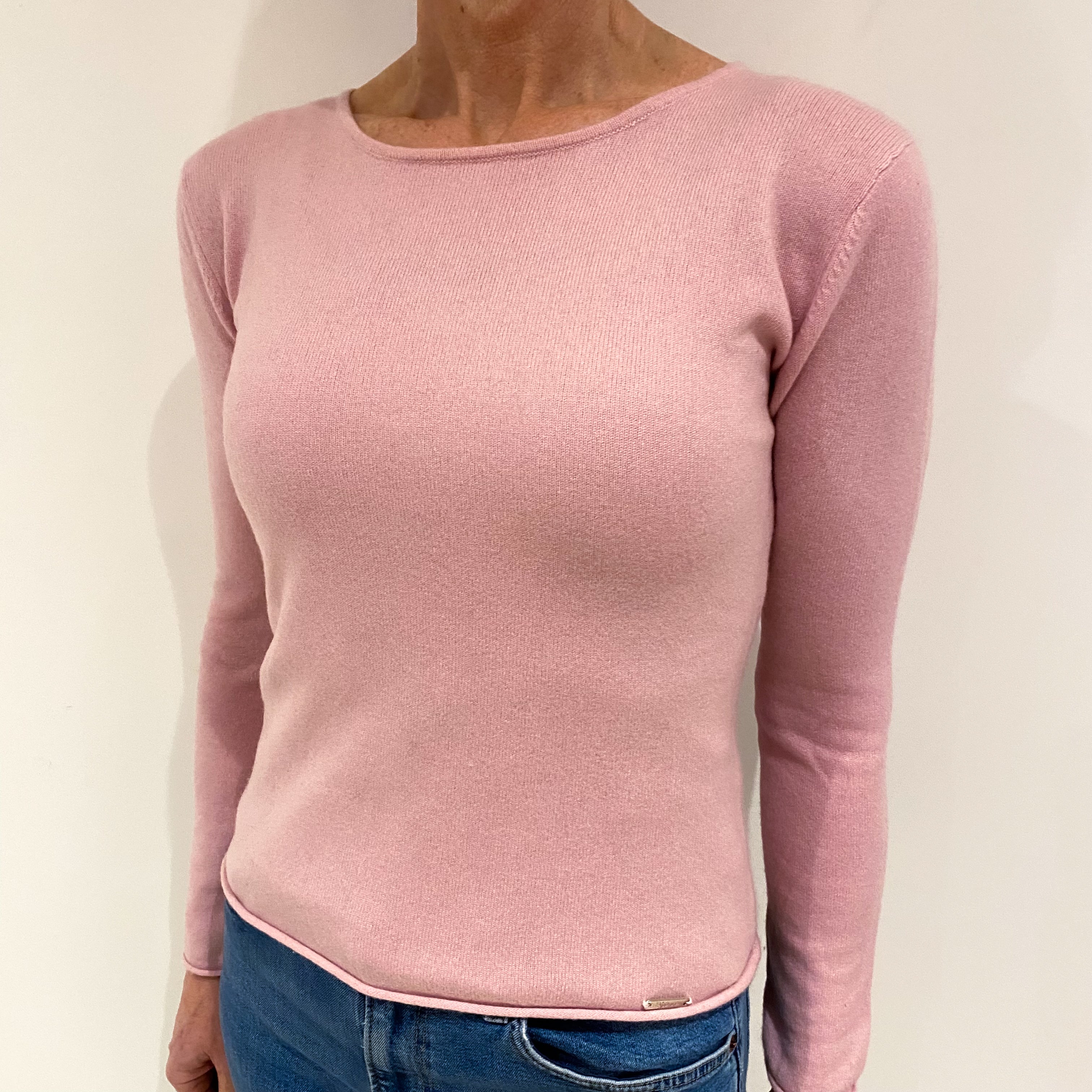 Carnation Pink Cashmere Crew Neck Jumper Small