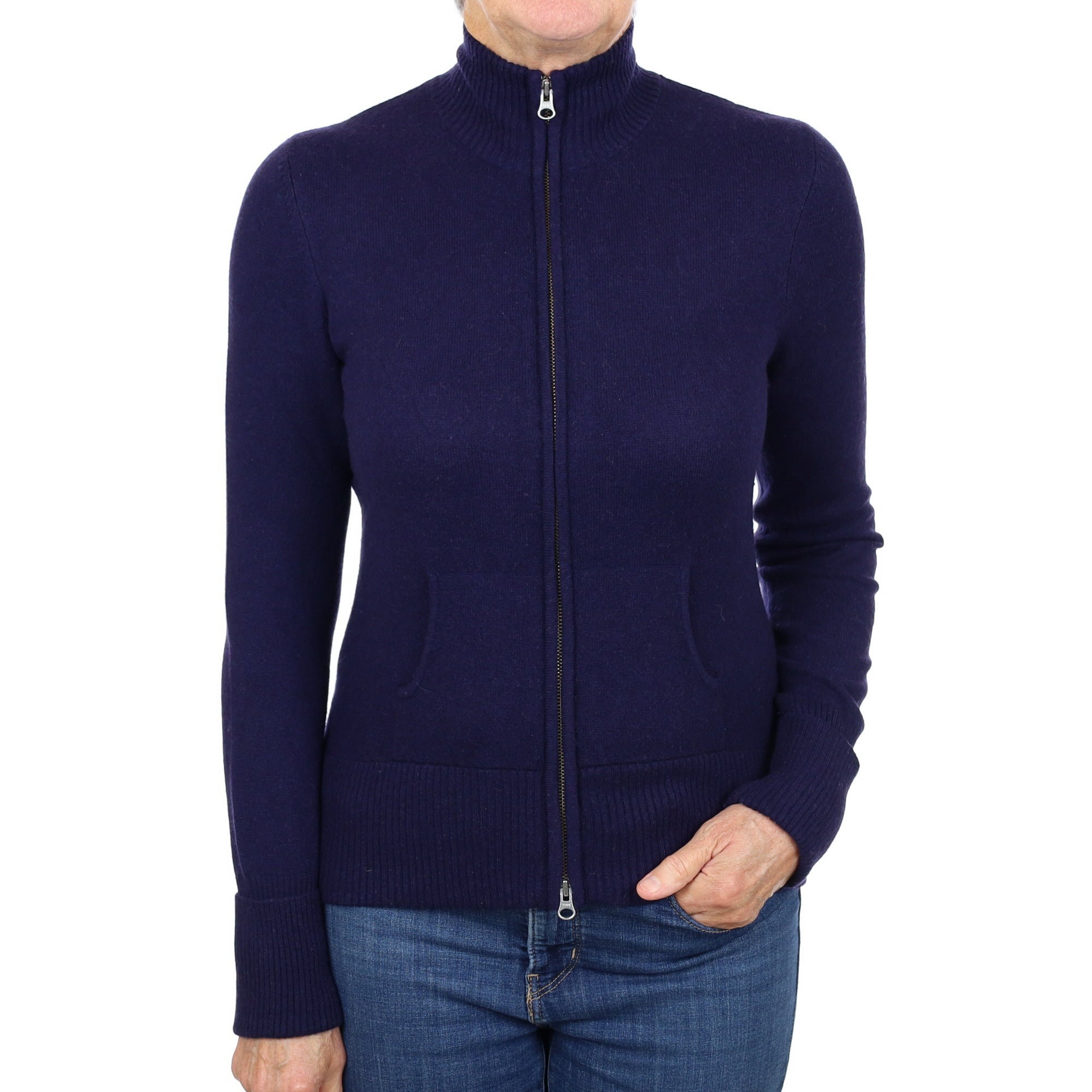 Navy Blue Cashmere Zip Up Cardigan Medium