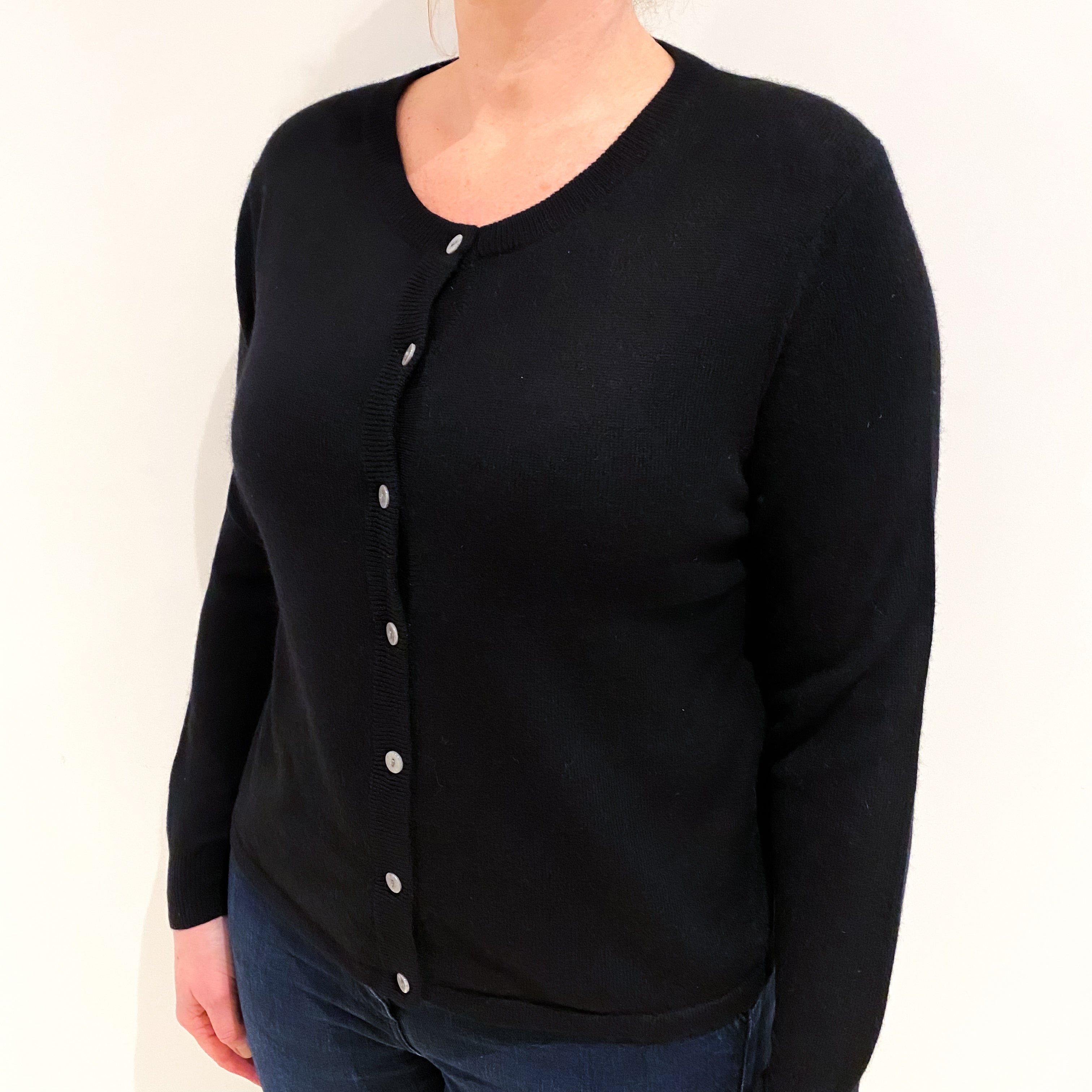 Black Cashmere Crew Neck Cardigan Large