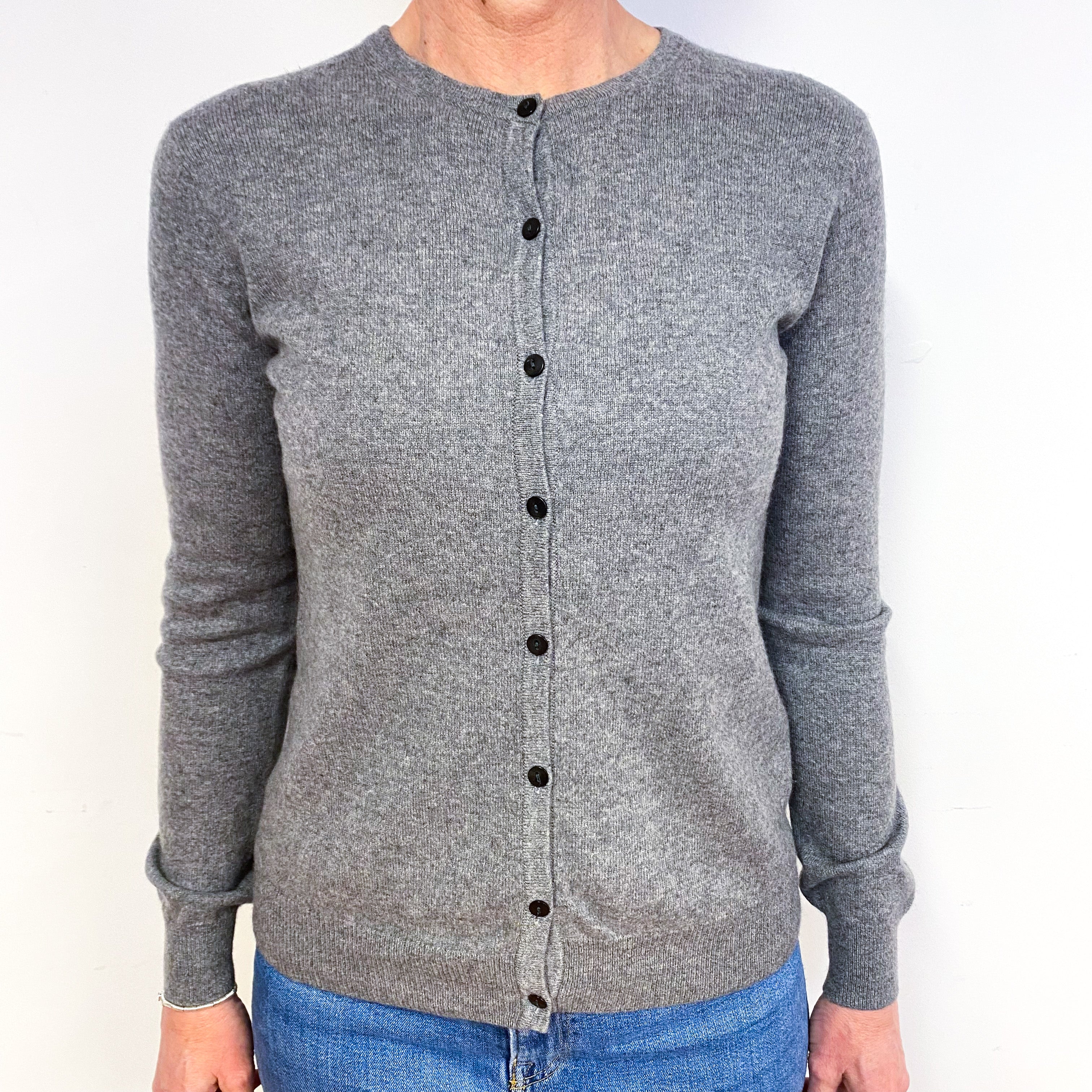 Steel Grey Cashmere Crew Neck Cardigan Medium