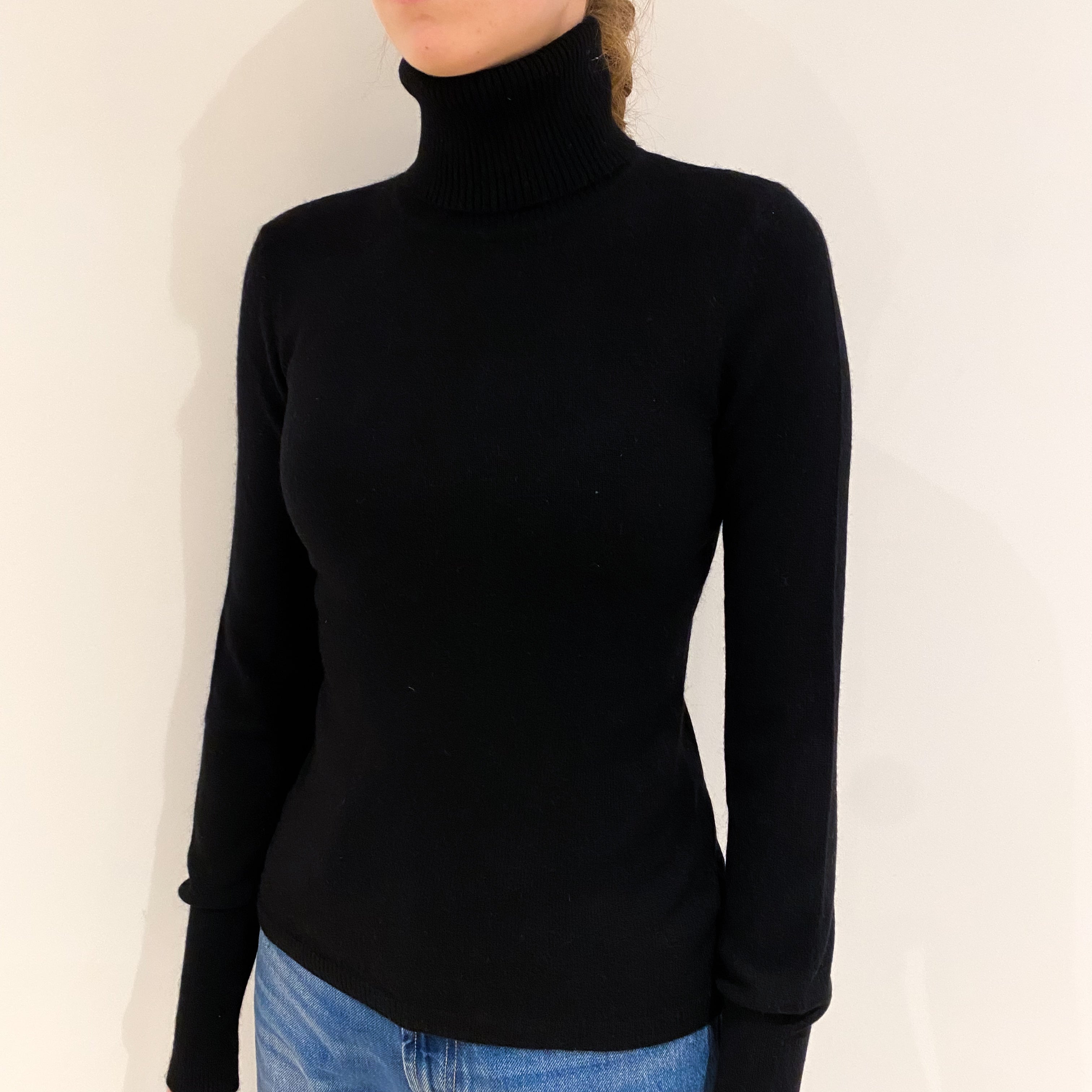 Black Cashmere Polo Neck Jumper Extra Small