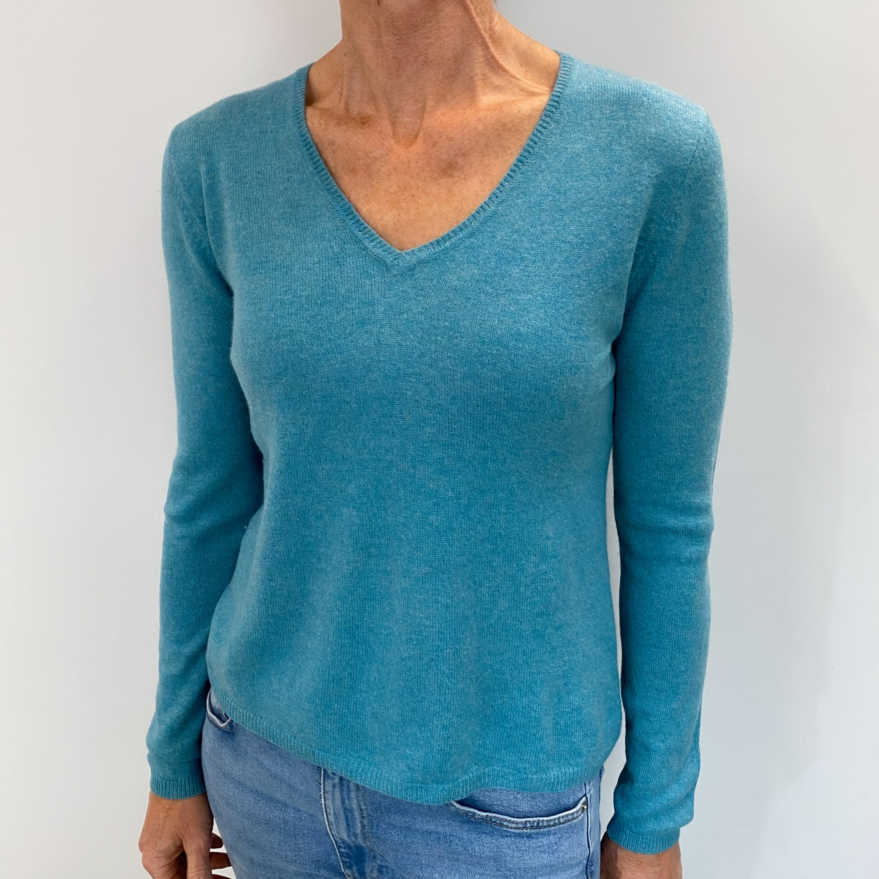 Aqua Blue Cashmere V Neck Jumper Small