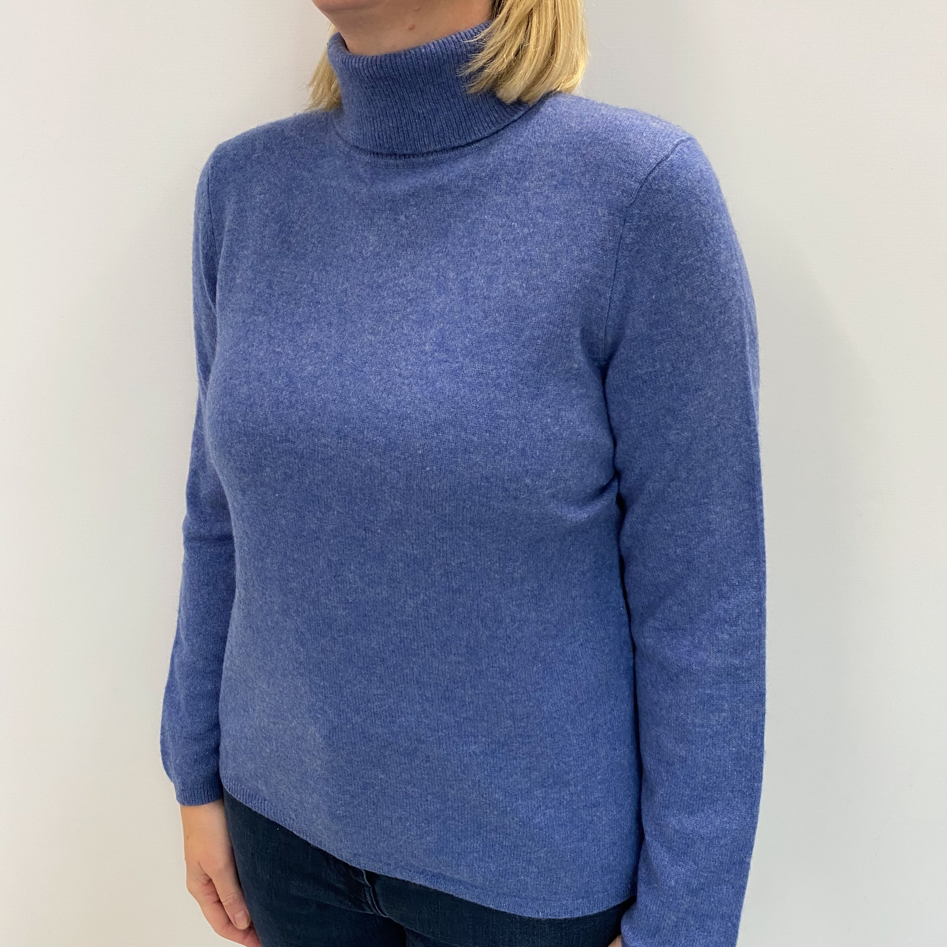 Denim Blue Cashmere Polo Neck Jumper Large