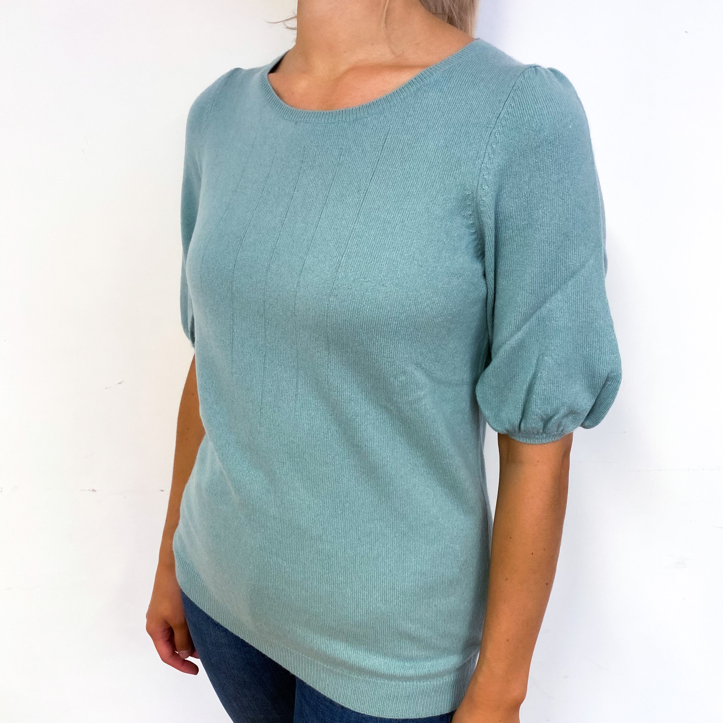 Duck Egg Green Cashmere Short Balloon Sleeve Jumper Small