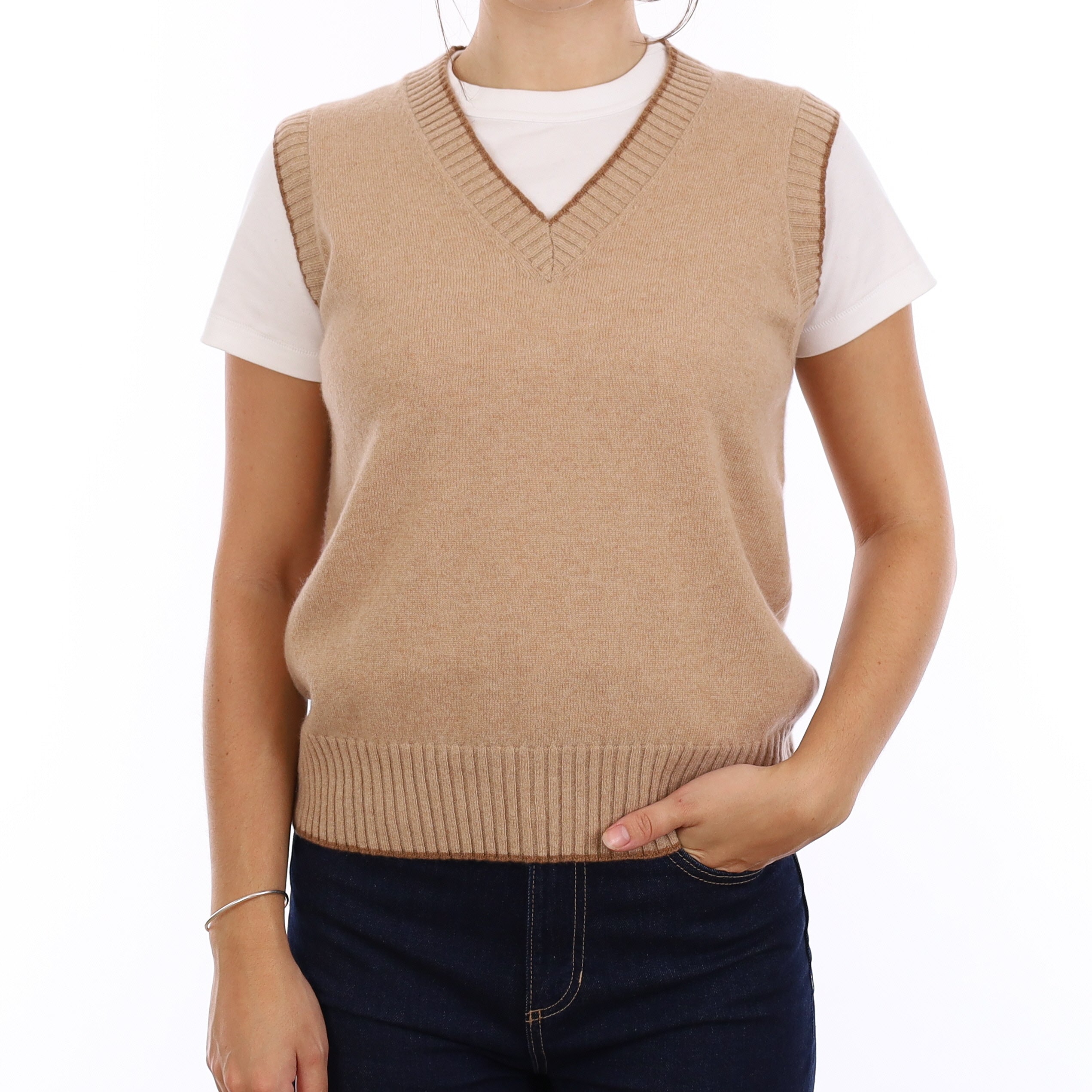 Brand New Caramel and Harvest Cashmere V Neck Tank Top Medium UK 12-14