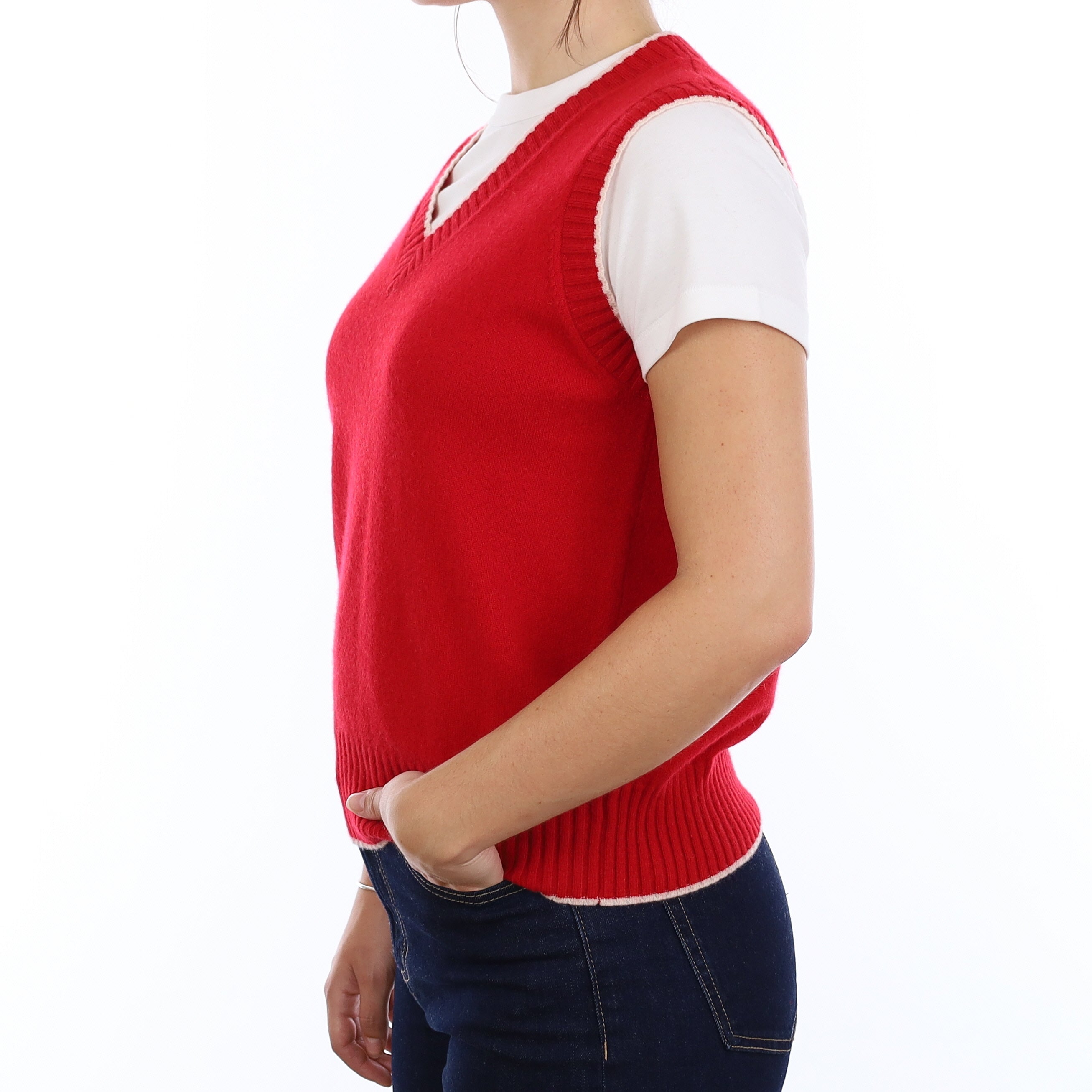 Brand New Post Box Red and Chalk Cashmere V Neck Tank Top Medium UK 12-14