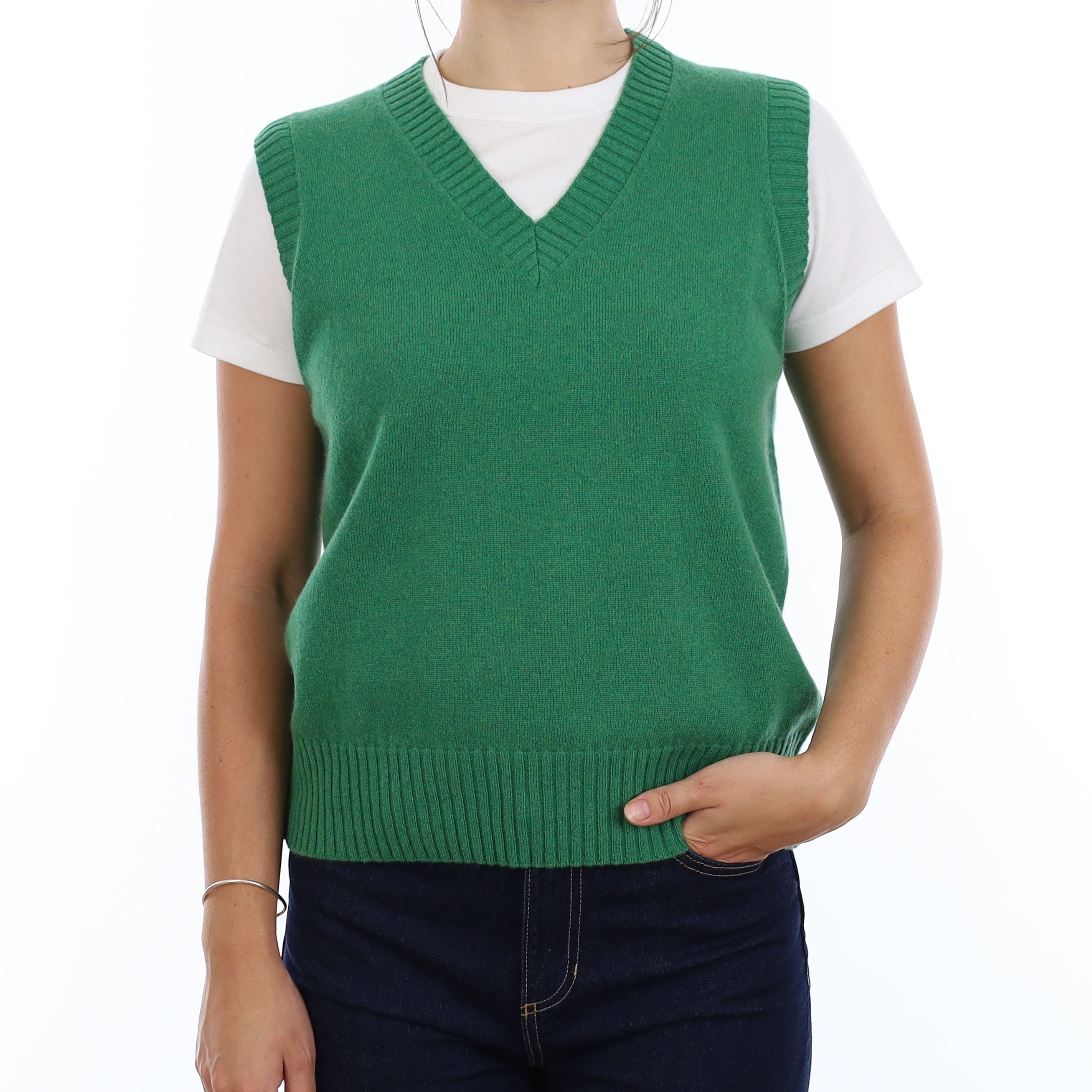 Brand New Jade Green Cashmere V Neck Tank Top Medium UK 12-14