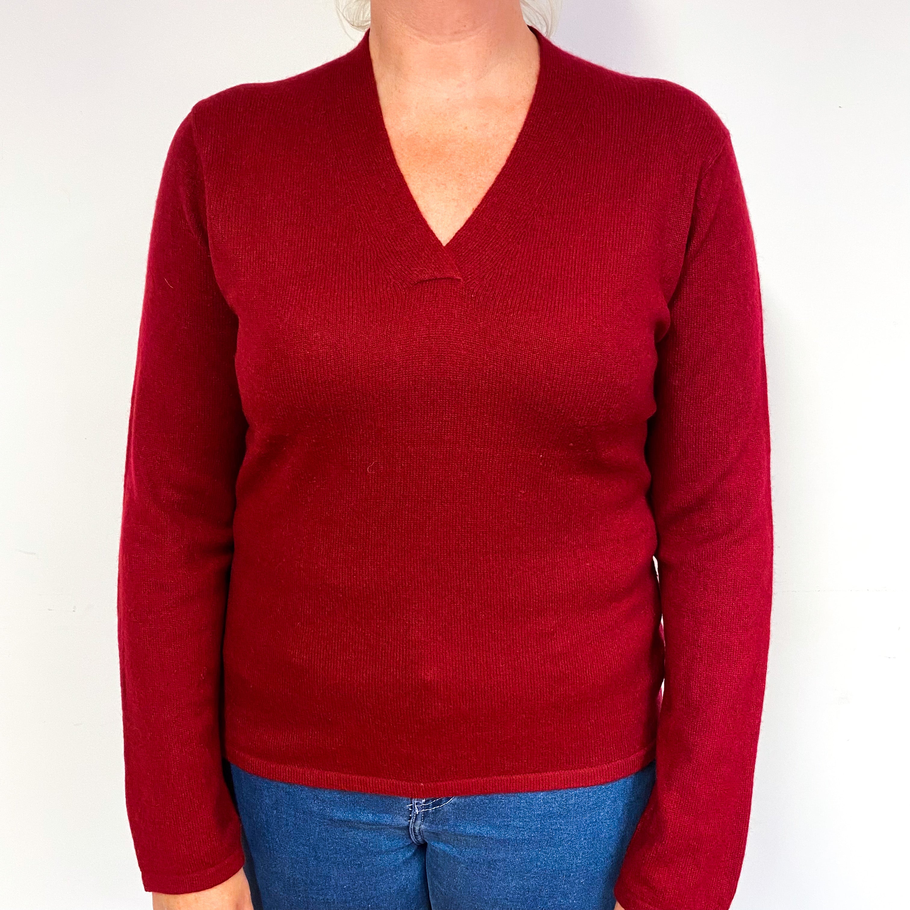 Crimson Red Cashmere V-Neck Jumper Large