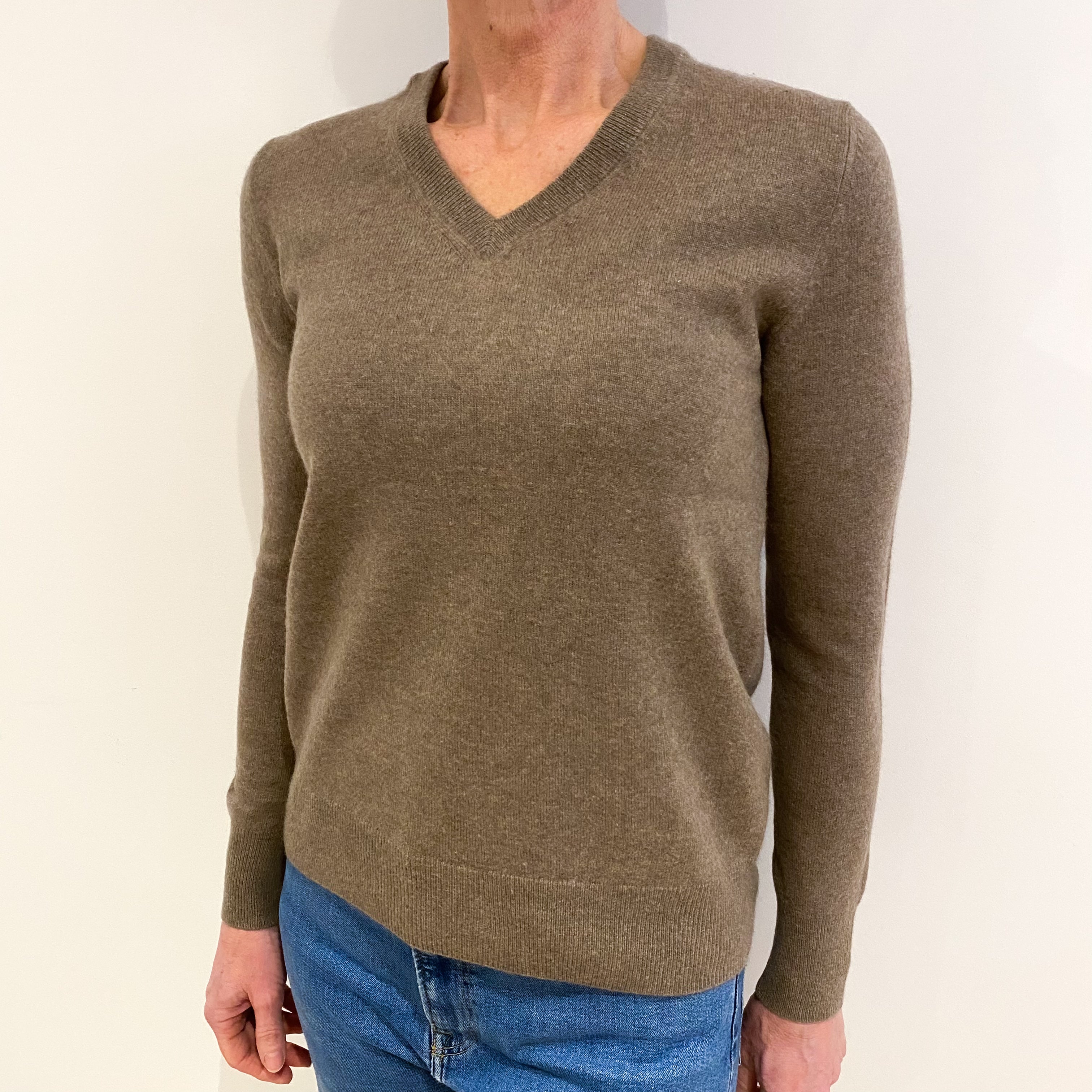 Mocha Brown Cashmere V Neck Jumper Small