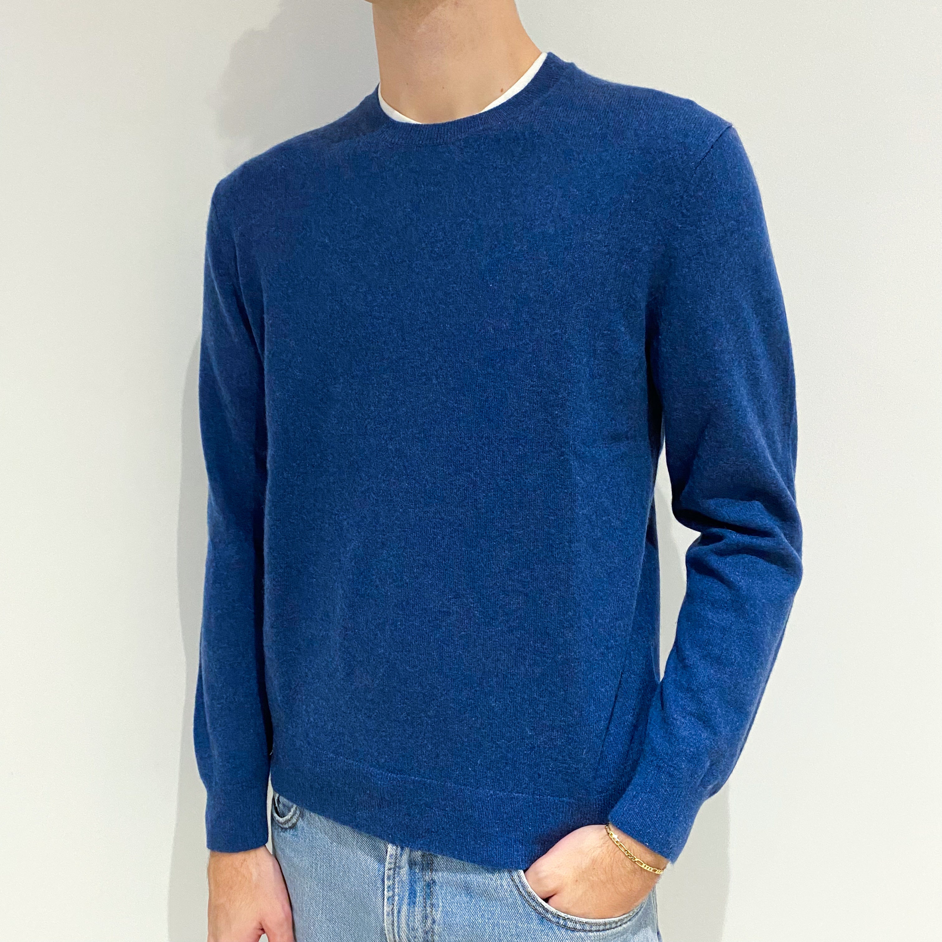 Men's Airforce Blue Cashmere Crew Neck Jumper Large